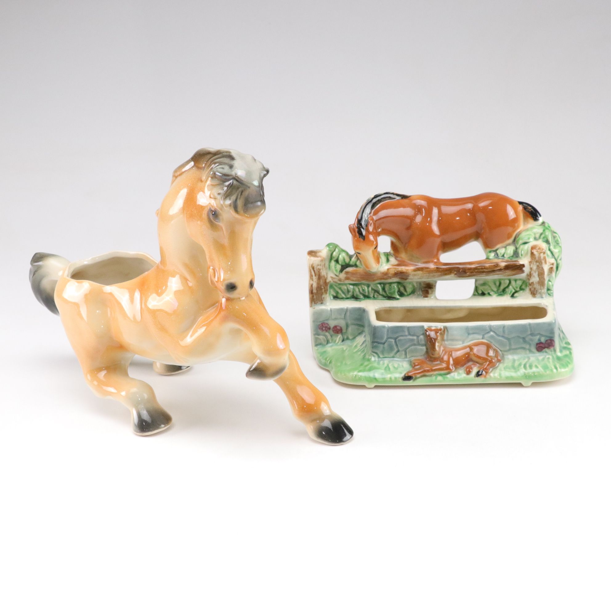 Two Ceramic Horse Figural Planters, Mid-20th Century