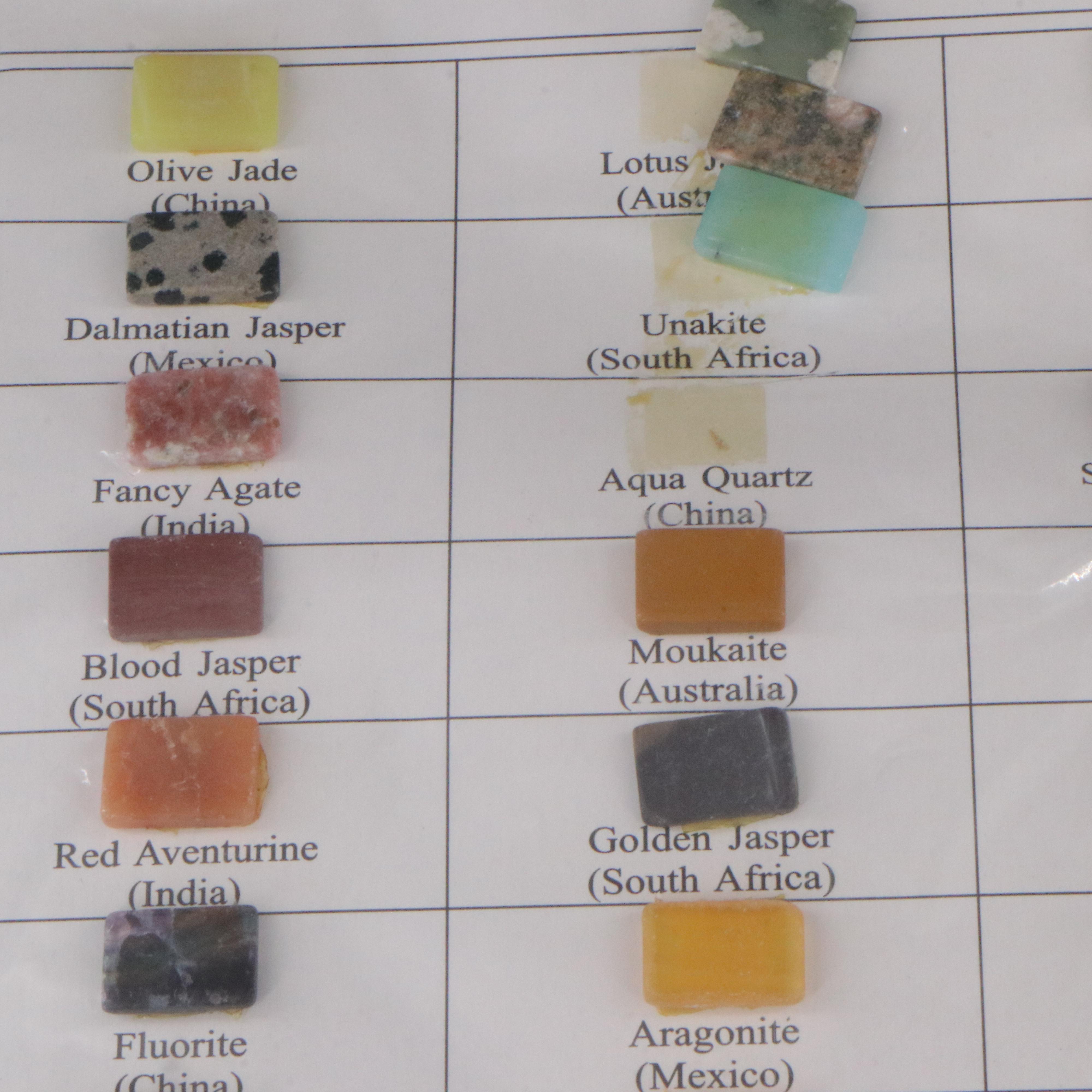 Gemstone Display Including Tiger's Eye, Agate and Fluorite