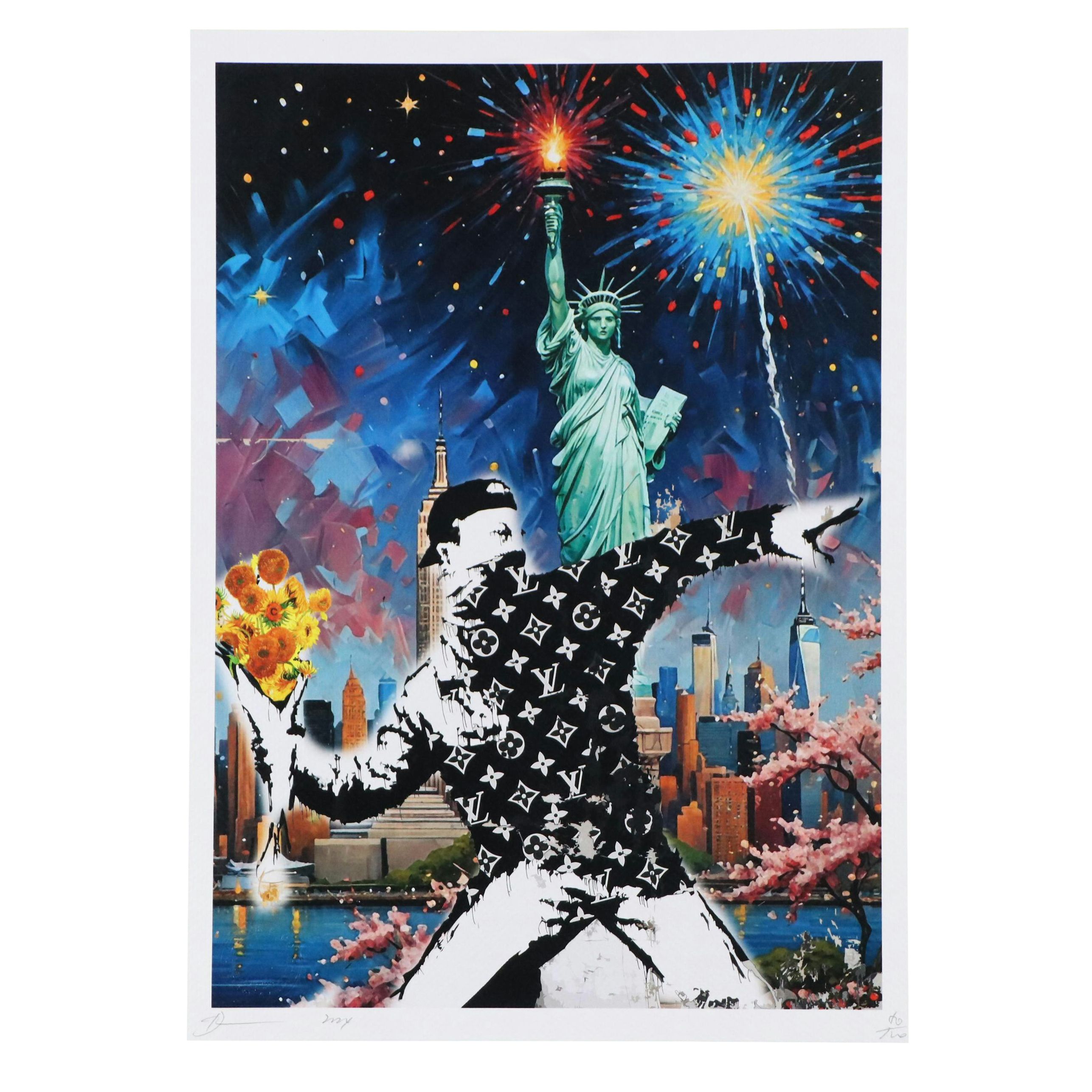 Death NYC Graphic Digital Print Homage Statue of Liberty x LV Flower Bomber