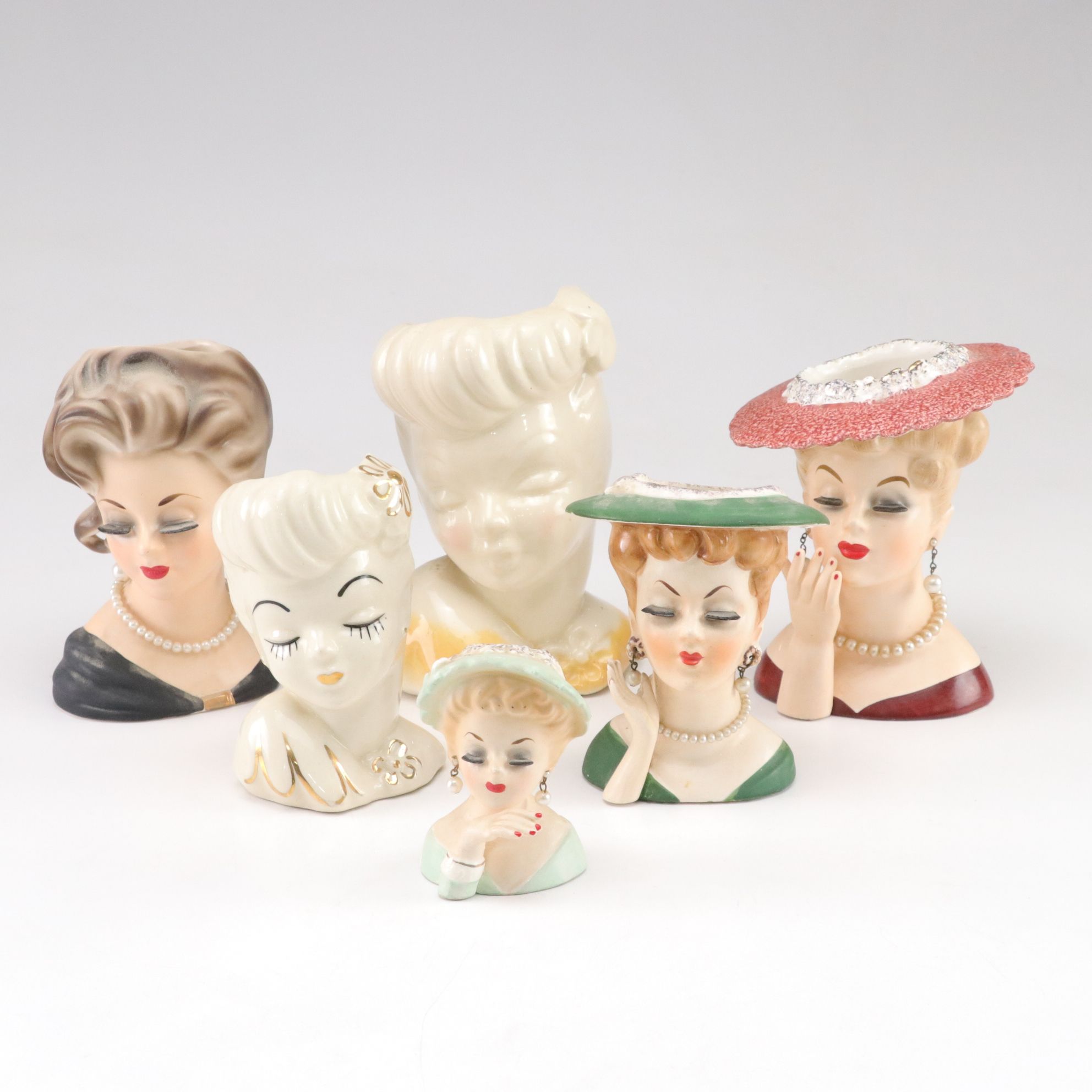 "Glamour Girl", Napco, Inarco Porcelain Lady Head Planters, Mid-20th Century