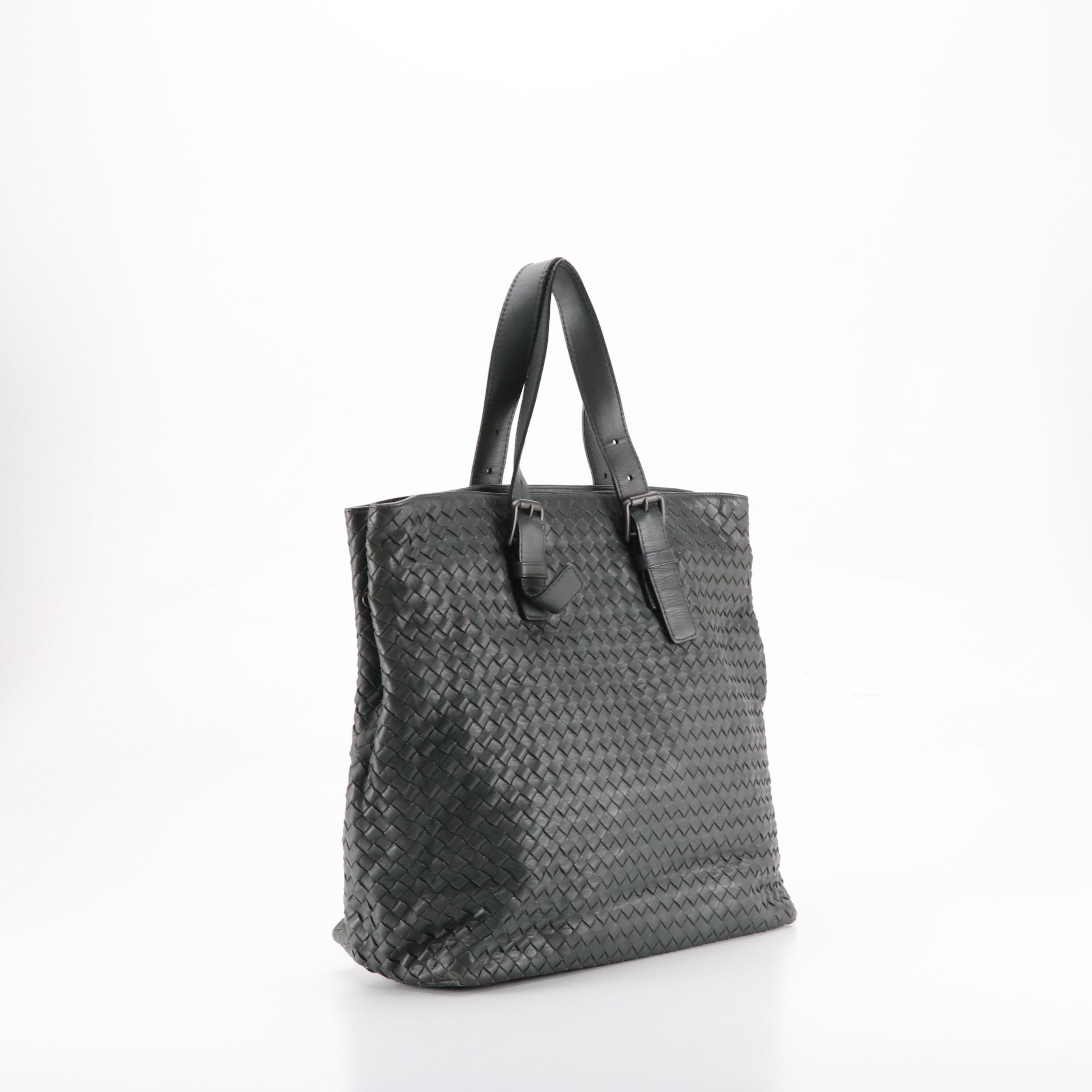 Bottega Veneta Buckle Strap Tote Bag in Grey Intrecciato Calfskin Leather