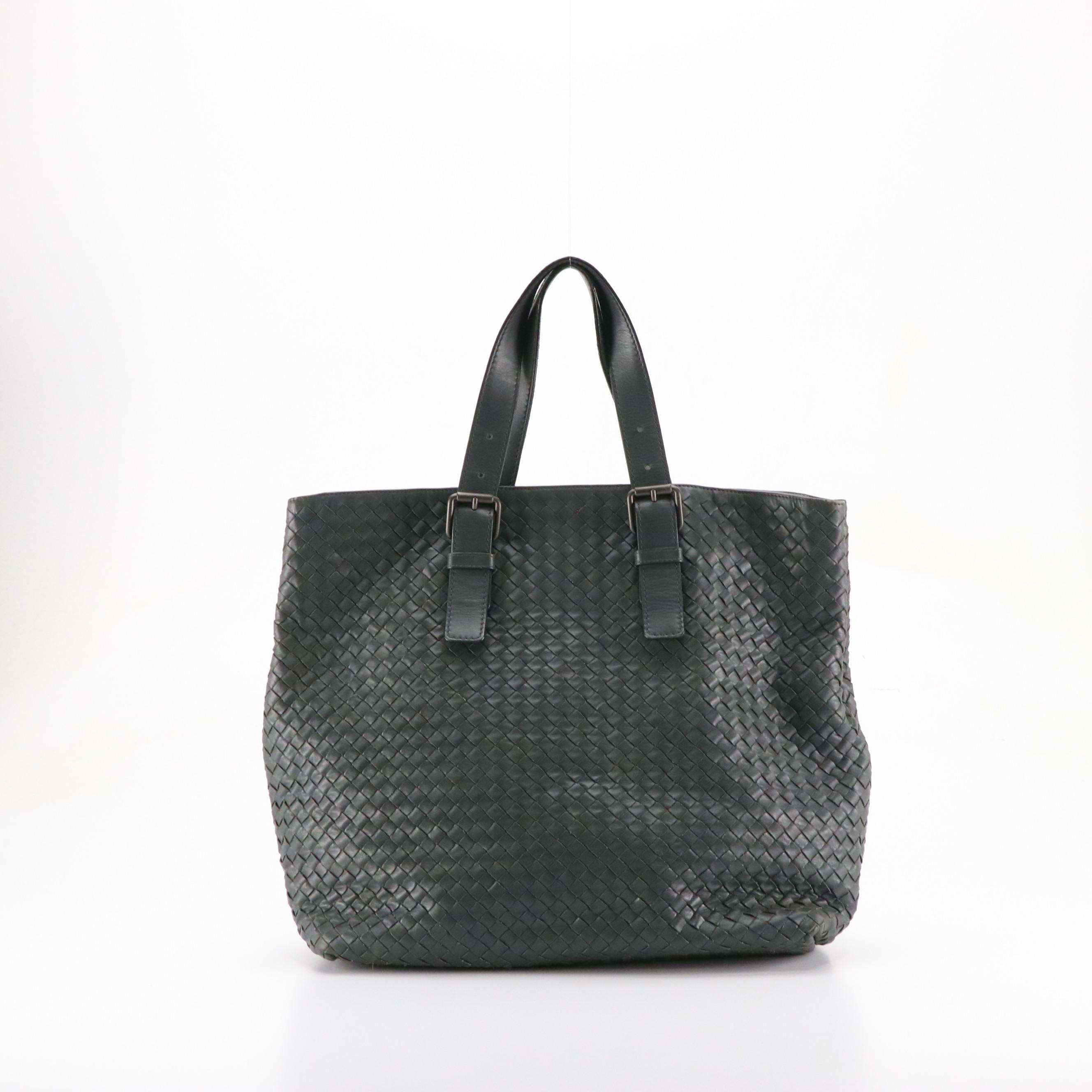 Bottega Veneta Buckle Strap Tote Bag in Grey Intrecciato Calfskin Leather