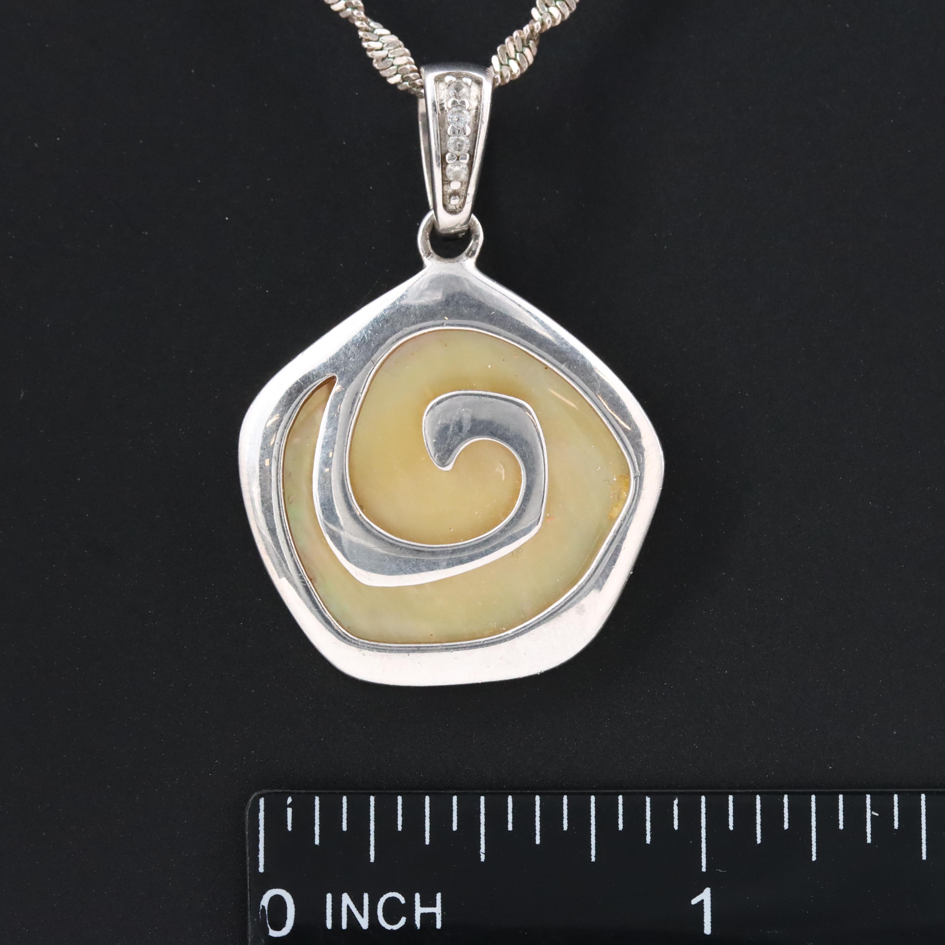 Singapore Chain with Sterling Mother of Pearl Spiral Pendant