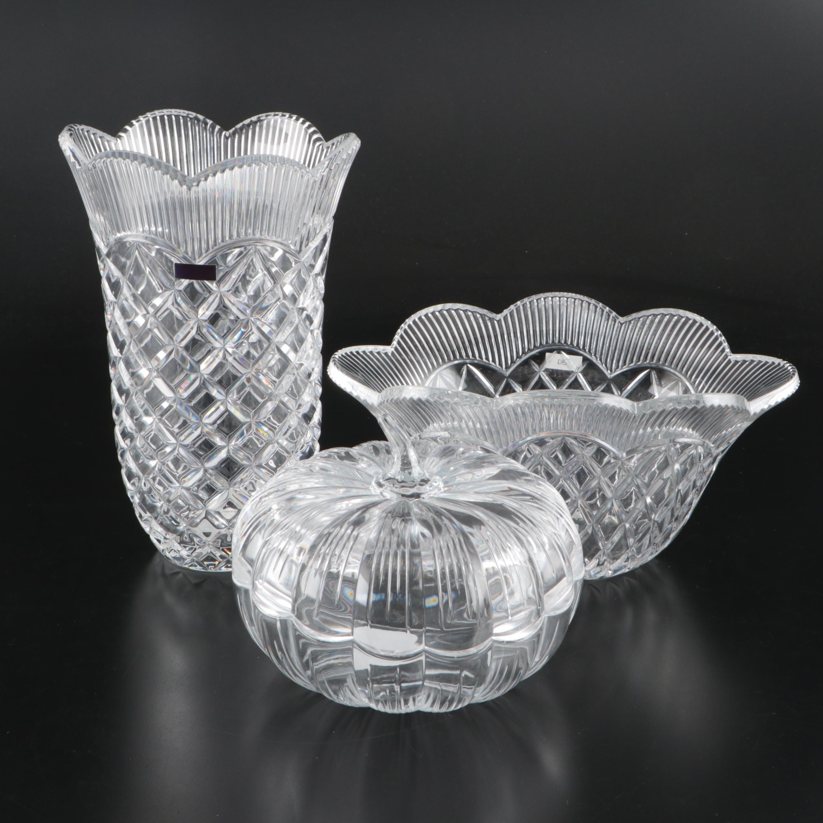 Marquis by Waterford "Basketweave" Crystal Bowl and Vase with Pumpkin Bowl