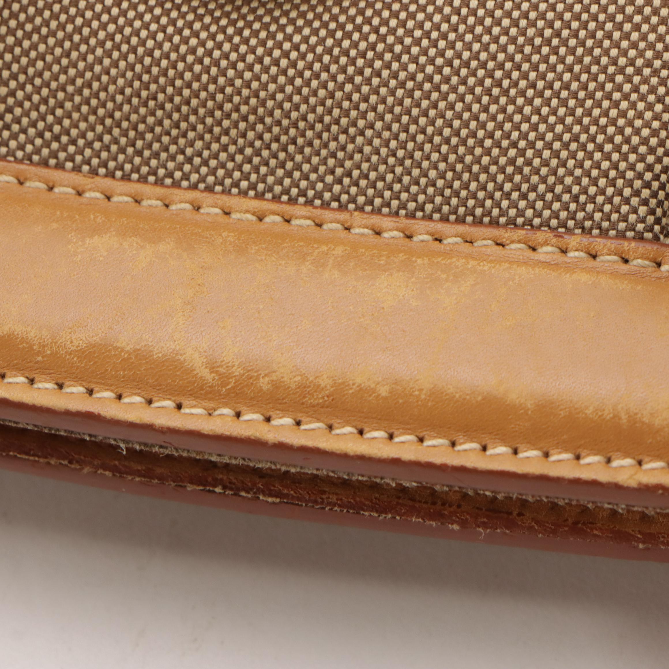 Prada Canapa Logo Canvas and Brown Leather Framed Satchel