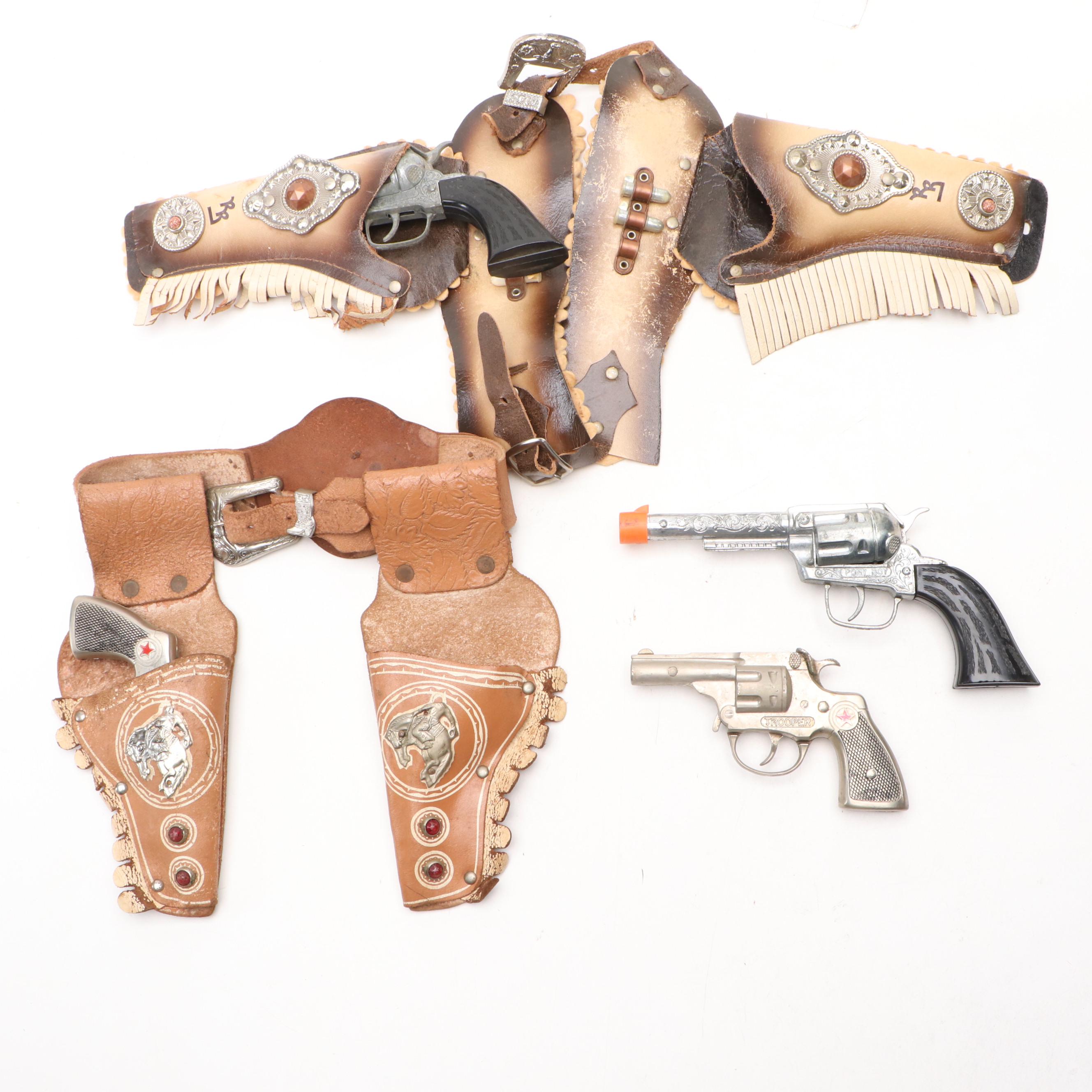 Hubley "Trooper" Dueling Revolver Cap Guns with Holsters, Mid-20th Century