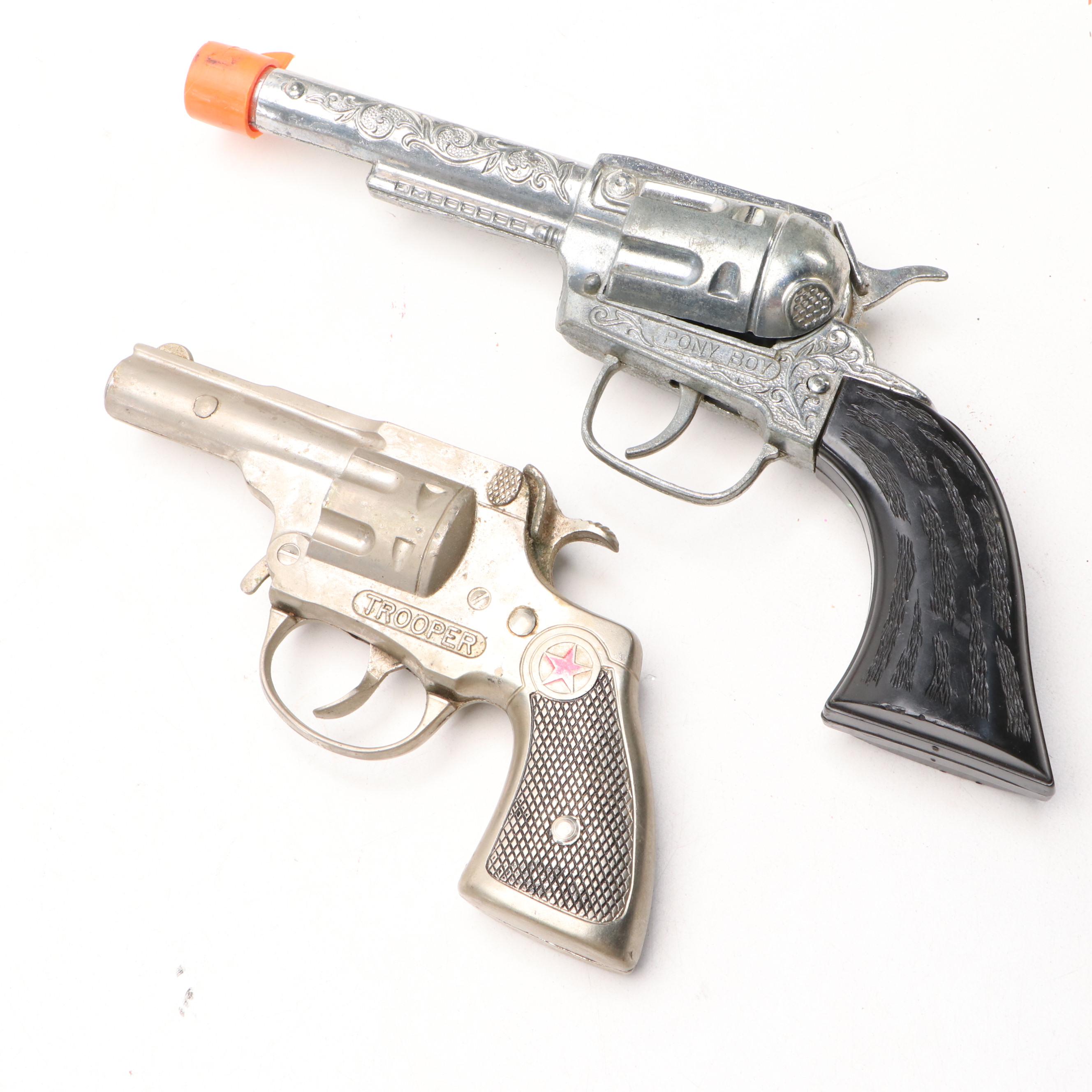 Hubley "Trooper" Dueling Revolver Cap Guns with Holsters, Mid-20th Century