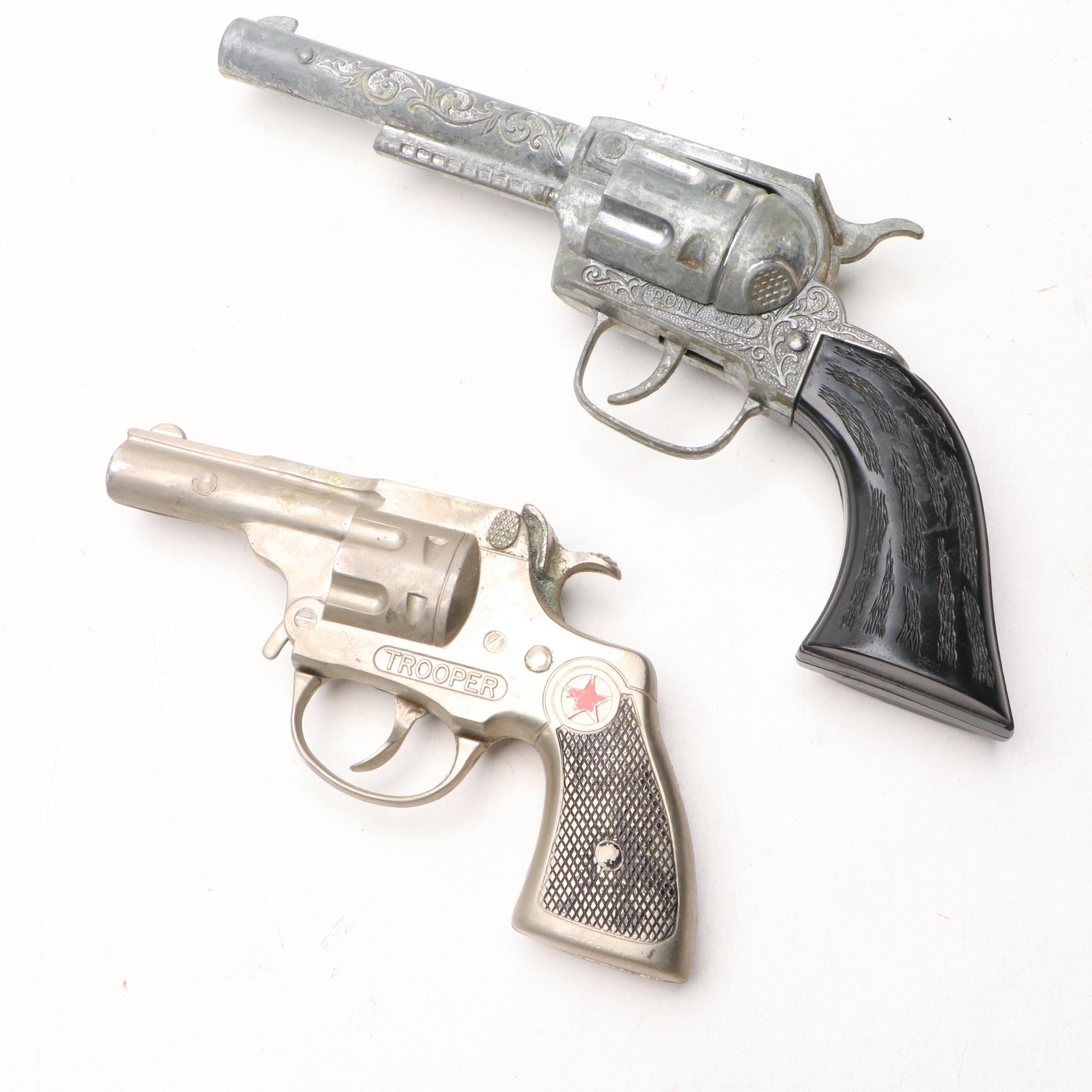 Hubley "Trooper" Dueling Revolver Cap Guns with Holsters, Mid-20th Century