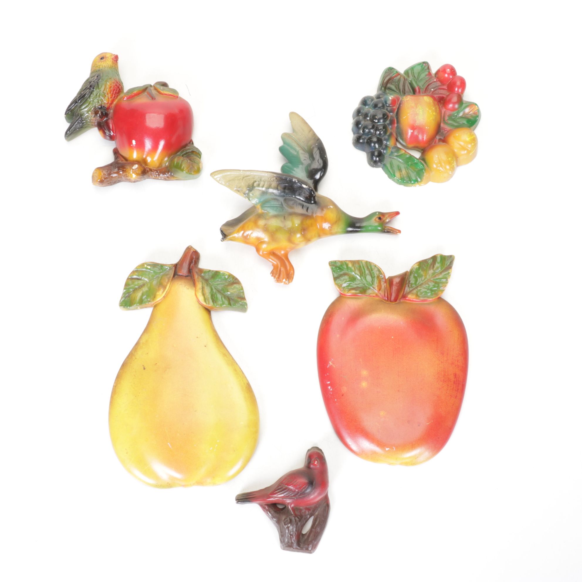Chalkware Fruit & Bird Wall Decor
