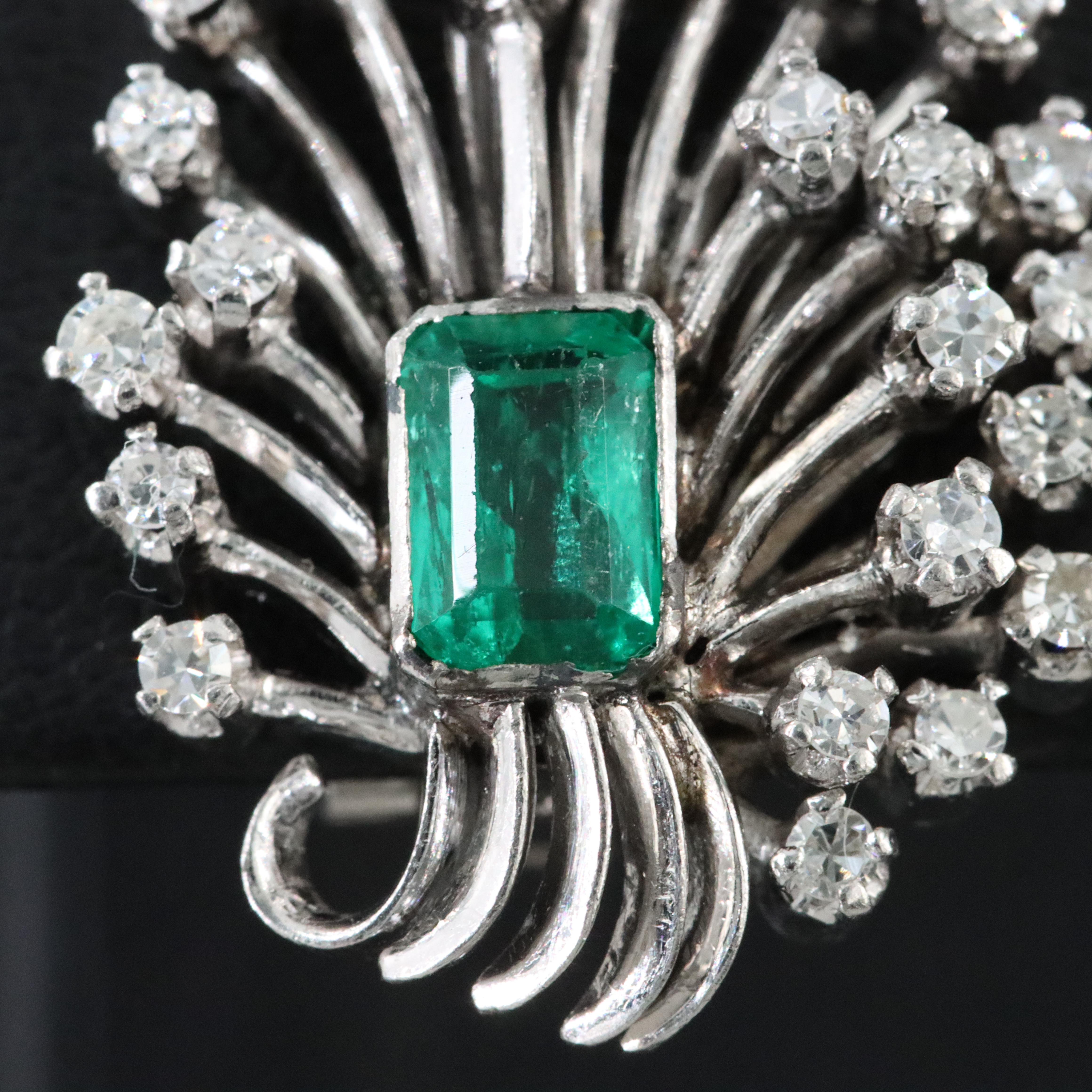 Platinum Emerald and Diamond Spray Earrings