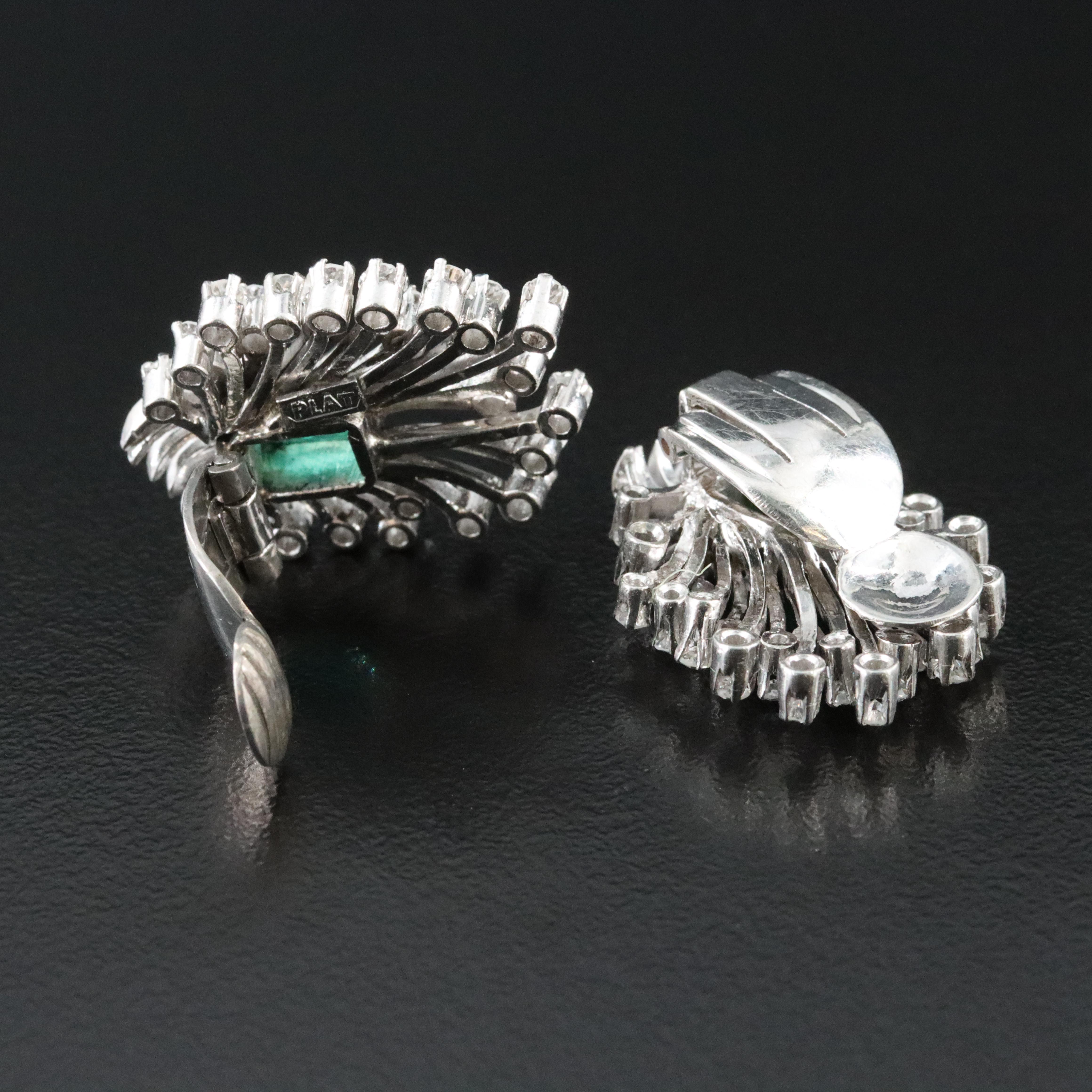 Platinum Emerald and Diamond Spray Earrings
