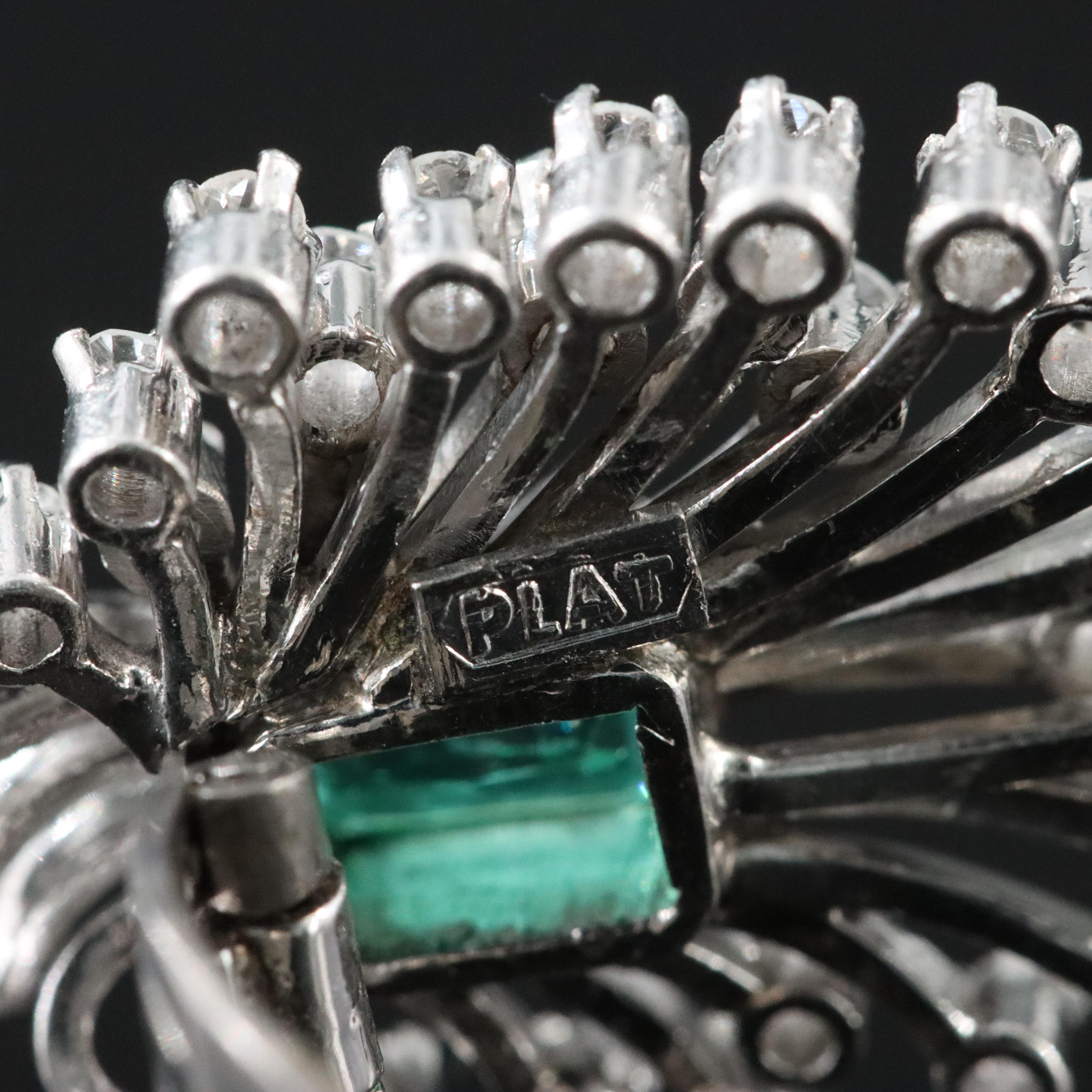 Platinum Emerald and Diamond Spray Earrings