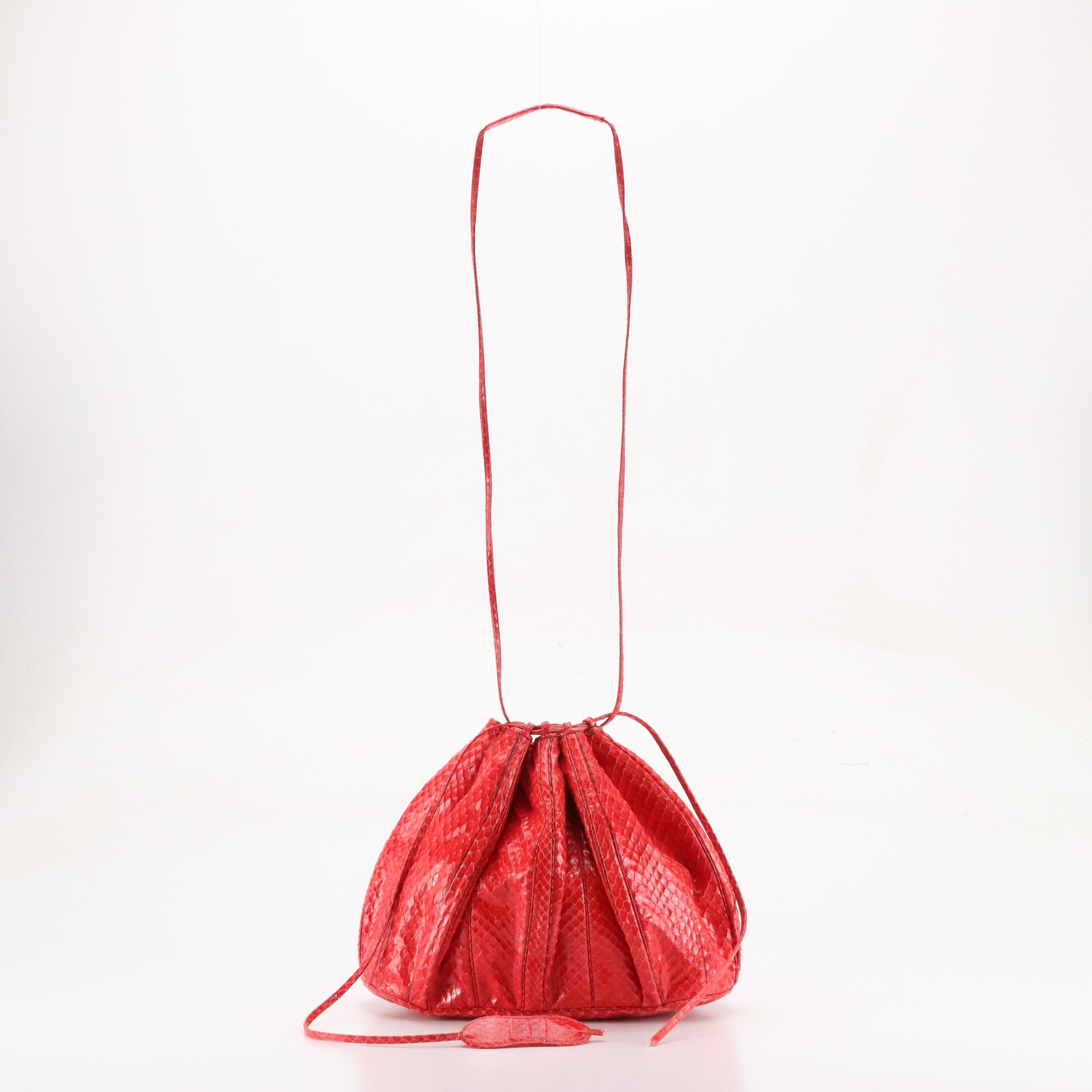 Judith Leiber Vintage Snakeskin Leather Drawstring Bag