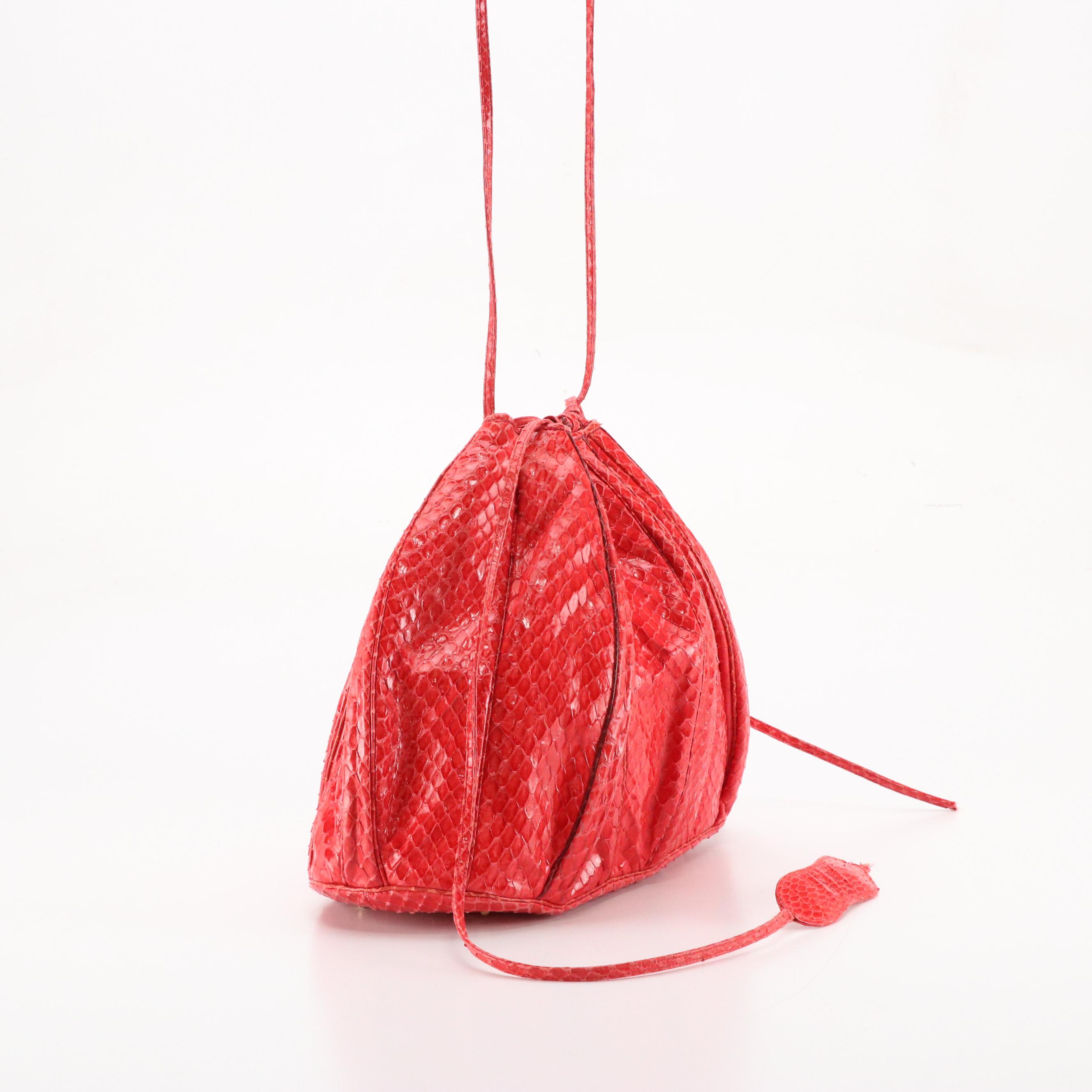 Judith Leiber Vintage Snakeskin Leather Drawstring Bag