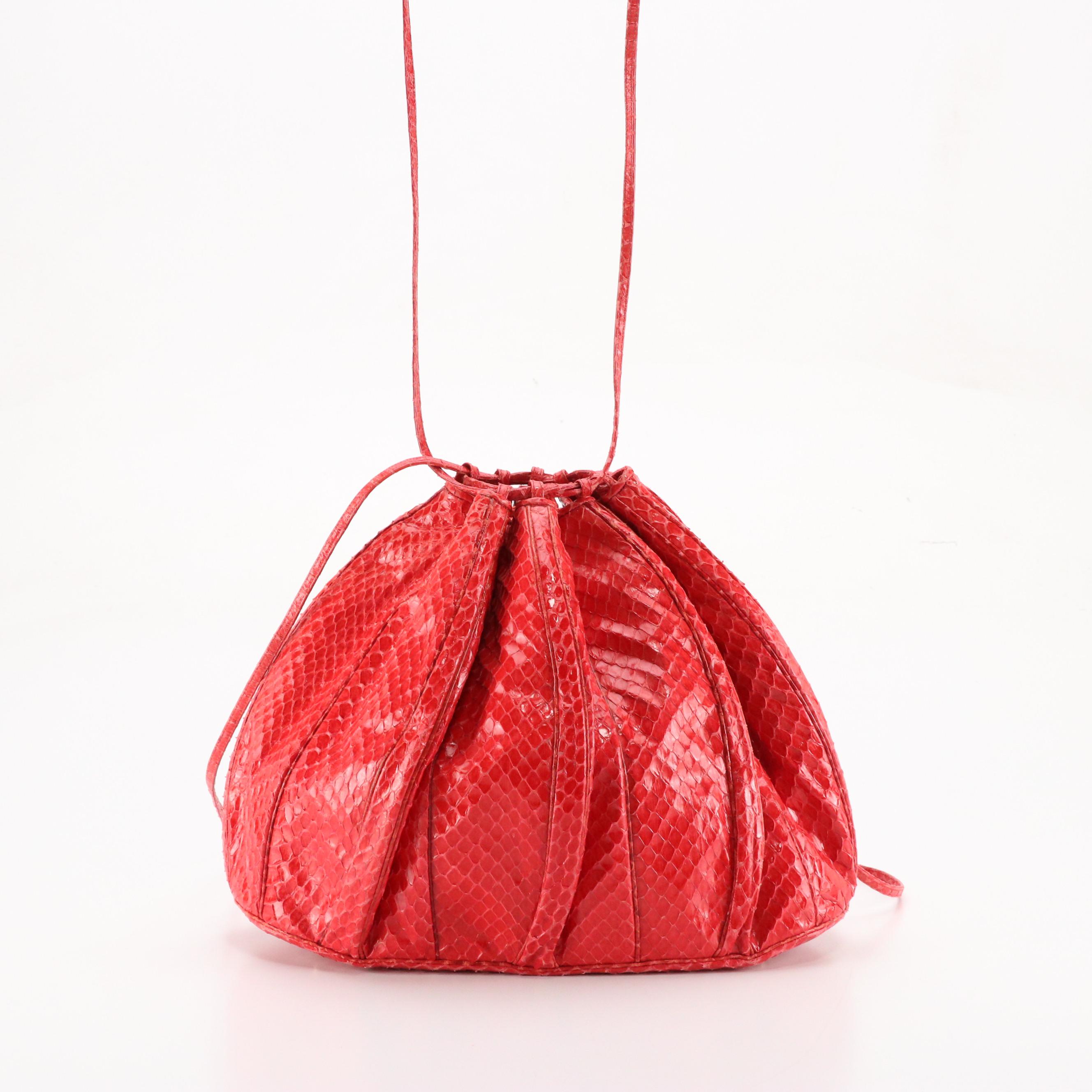 Judith Leiber Vintage Snakeskin Leather Drawstring Bag