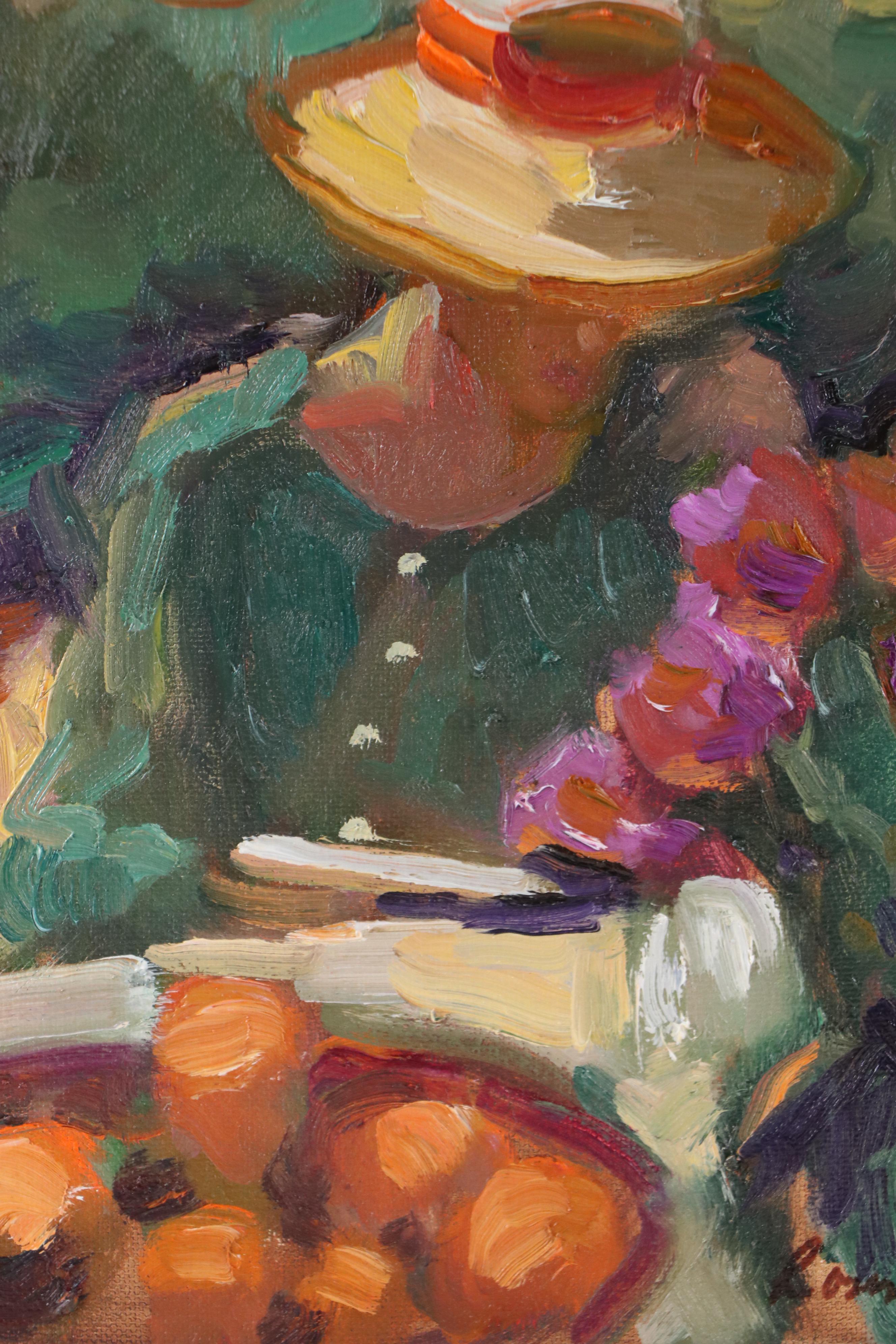 Sally Rosenbaum Oil Painting of Figure Reading, 21st Century