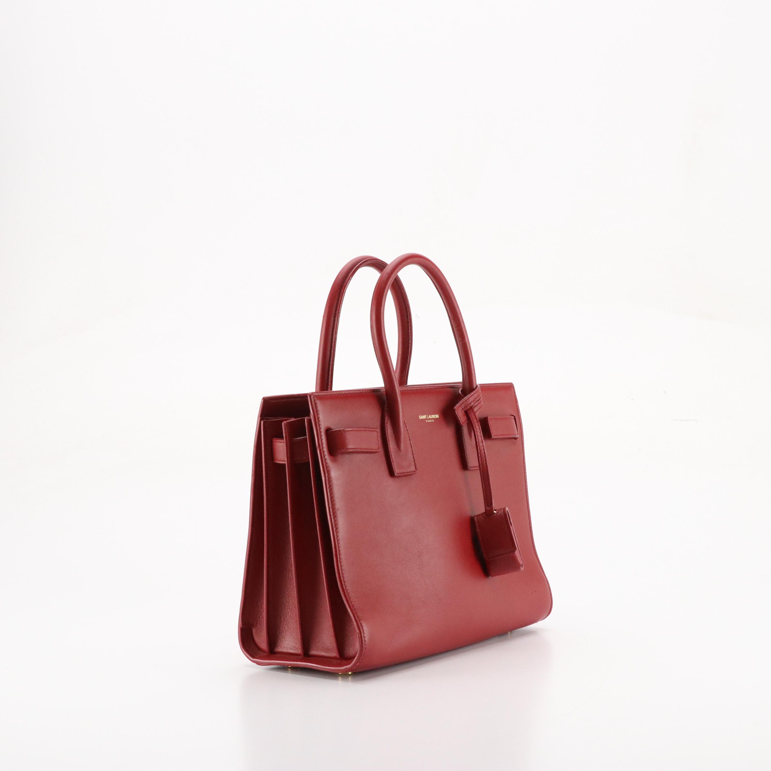 Saint Laurent Small Sac de Jour Two-Way Bag in Lipstick Red Calfskin Leather