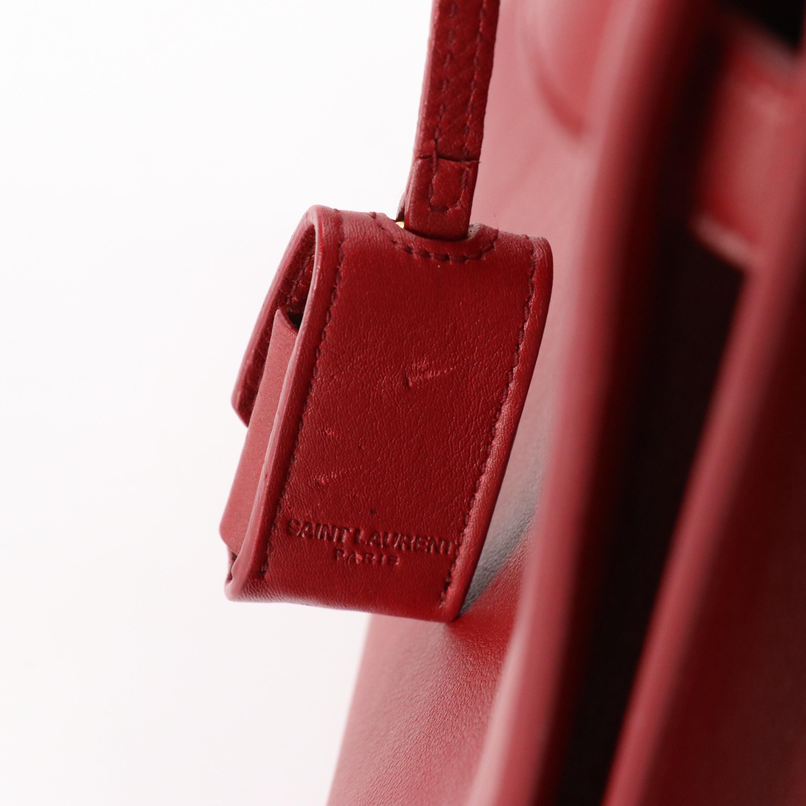 Saint Laurent Small Sac de Jour Two-Way Bag in Lipstick Red Calfskin Leather