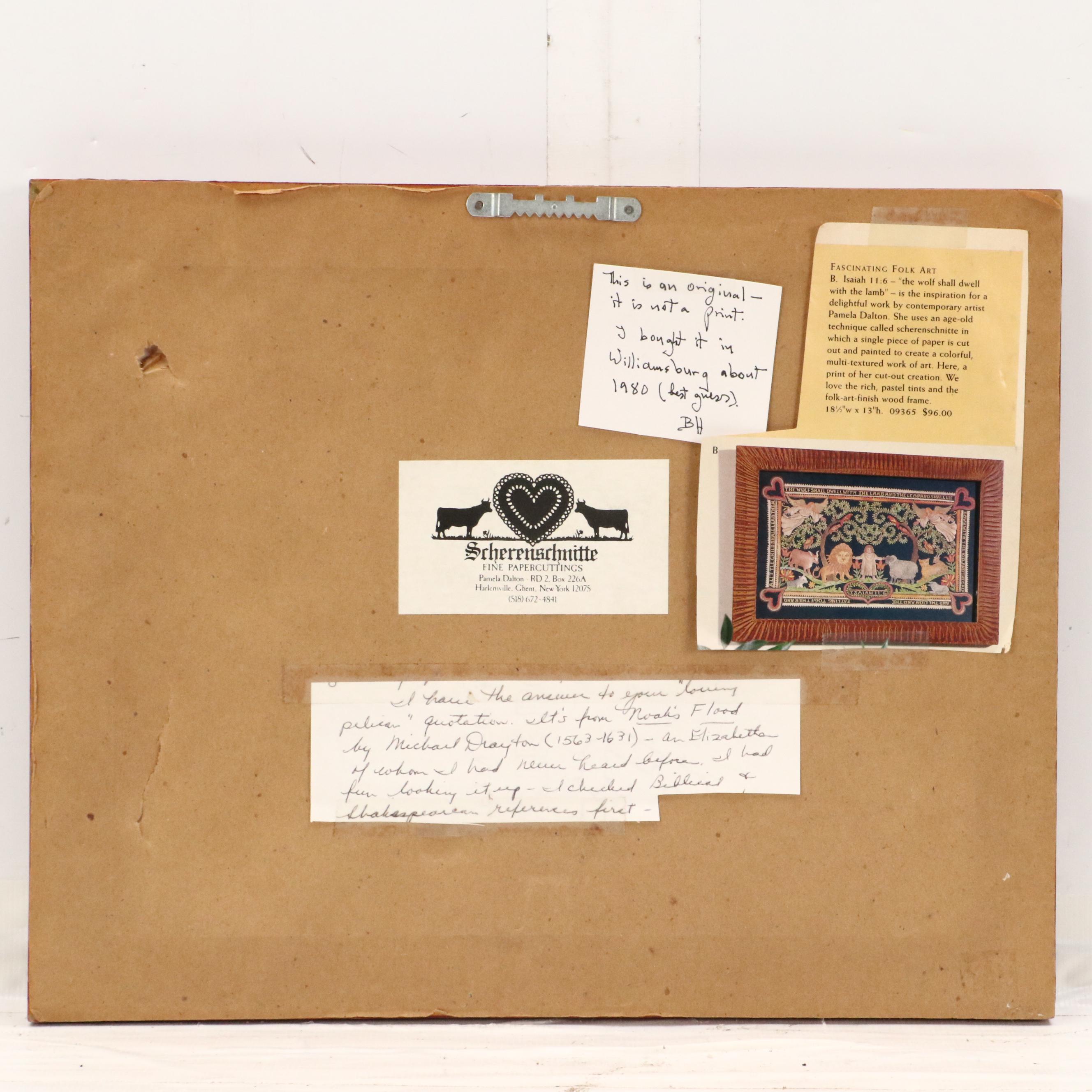 Pamela Dalton Hand-Painted Scherenschnitte Folk Art with Verse, 1991