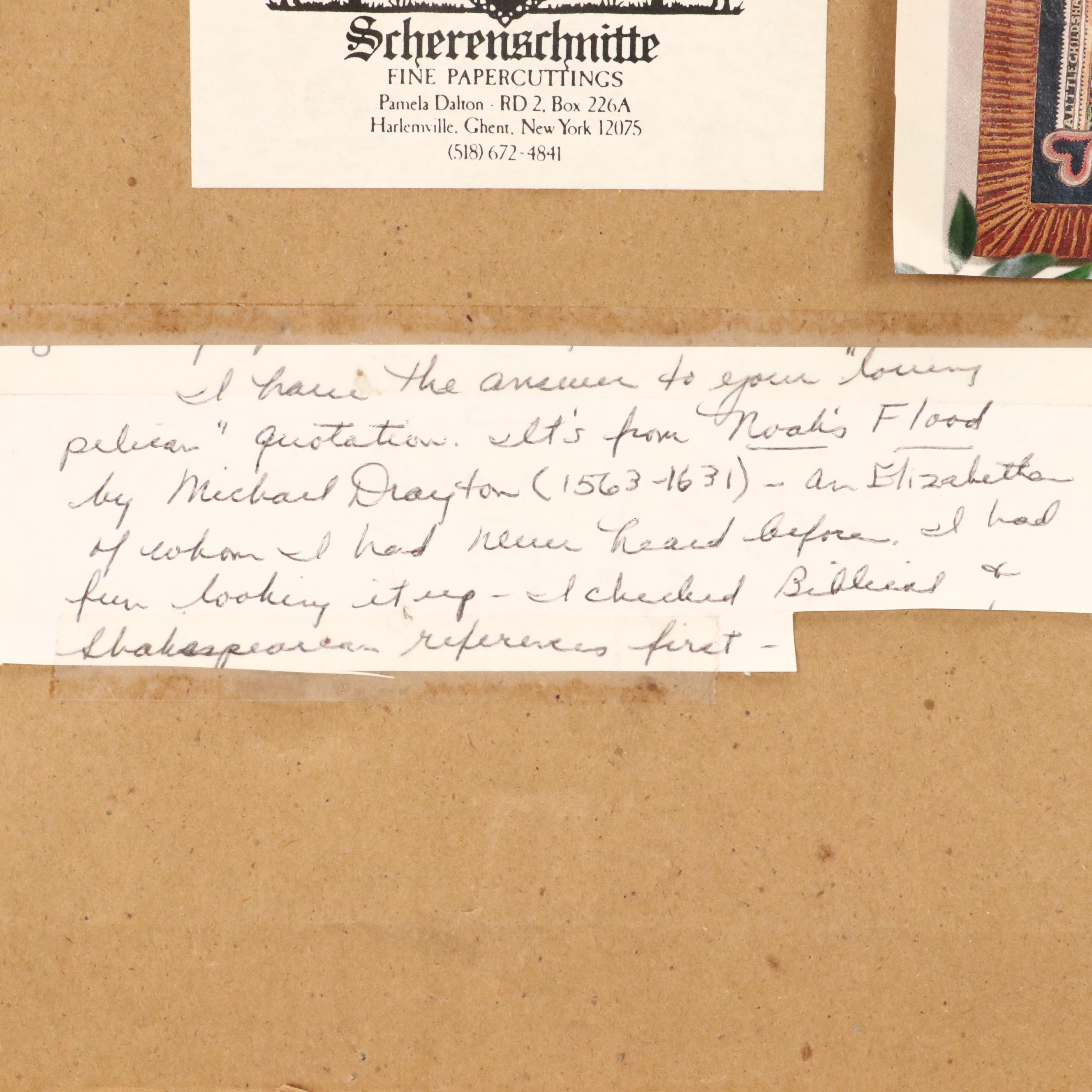 Pamela Dalton Hand-Painted Scherenschnitte Folk Art with Verse, 1991