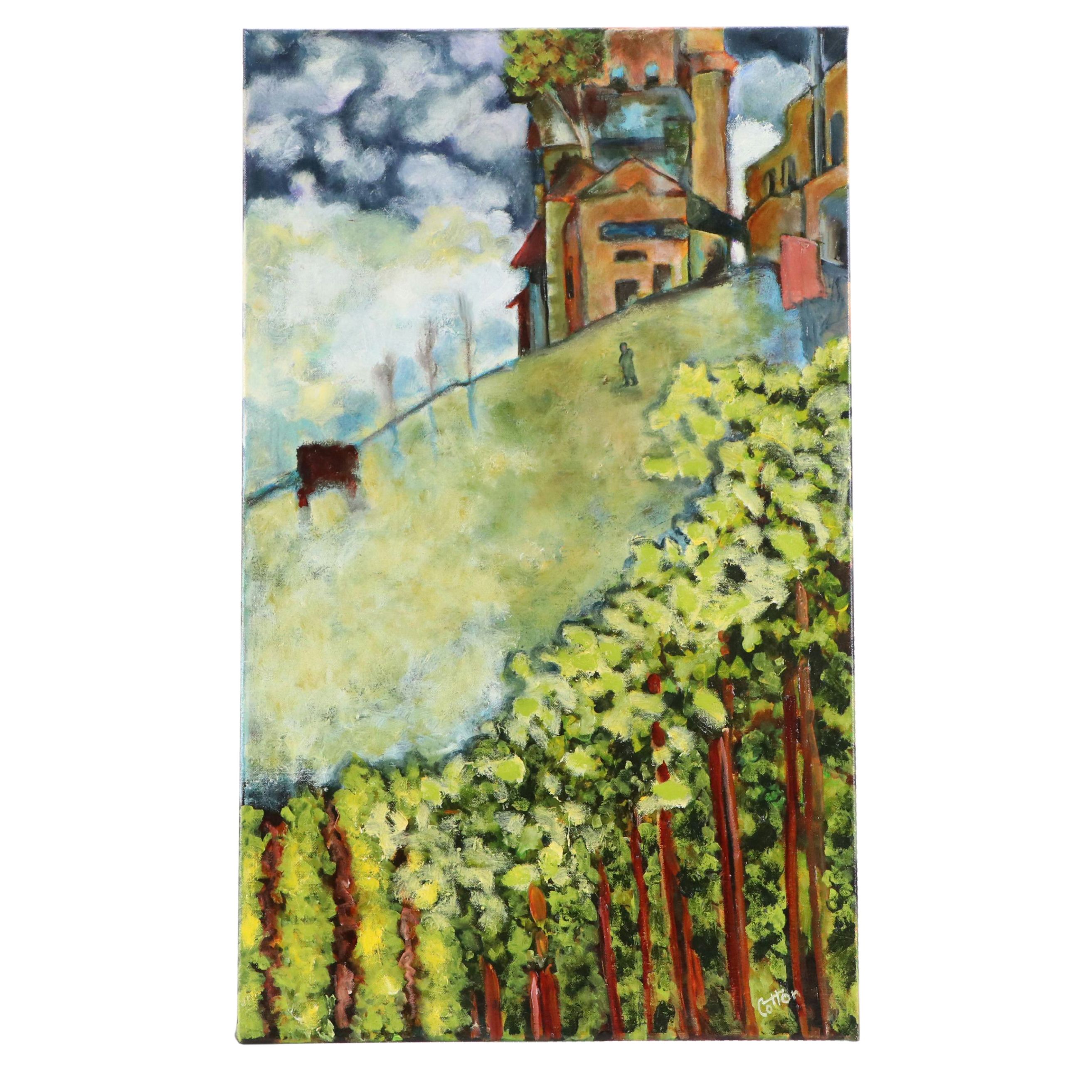 Hilltop Manor Landscape Acrylic Painting