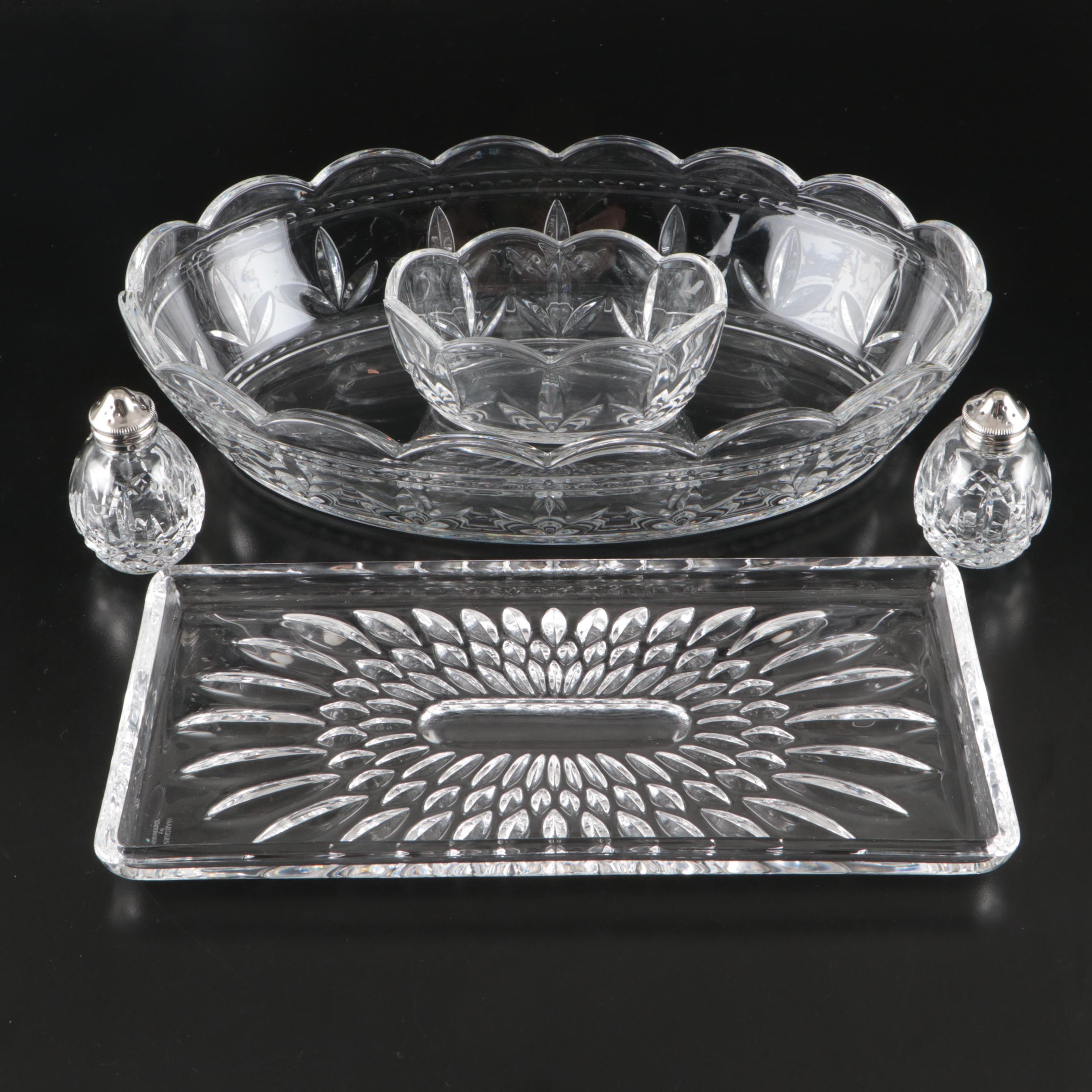 Marquis by Waterford "Brennan" Crystal Tray, "Lismore" Shakers and Crystal Bowls