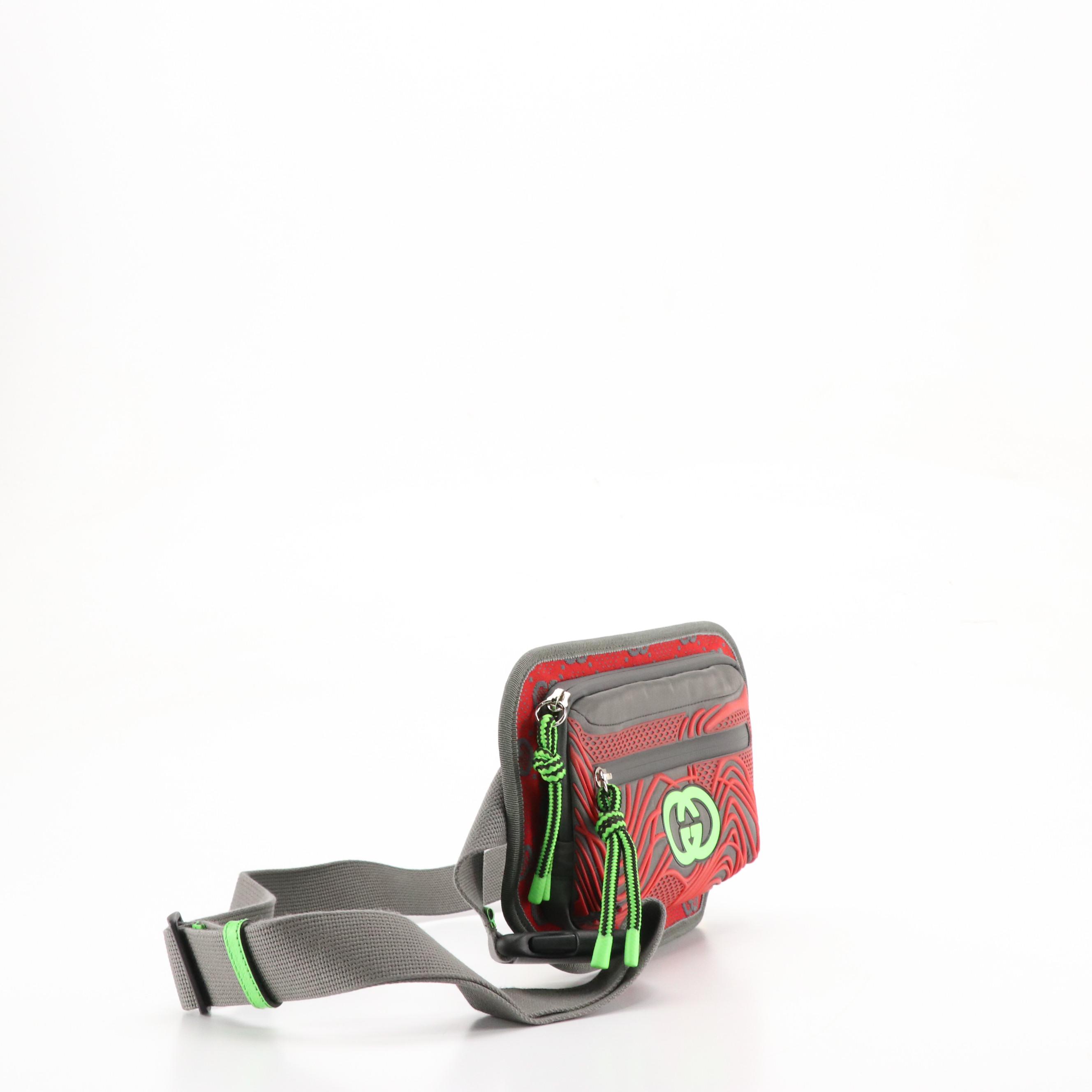 Gucci All Over Sporty Belt Bag in GG Jersey and Rubber Trim Nylon