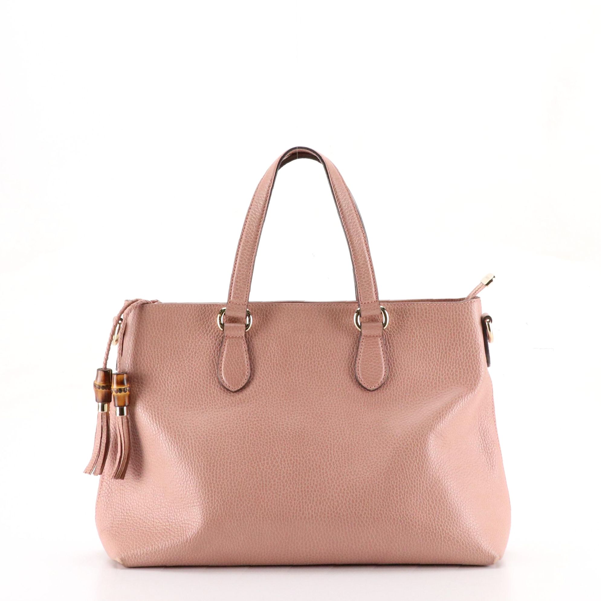 Gucci Bamboo Tassel Two-Way Tote in Blush Pink Grained Calfskin Leather