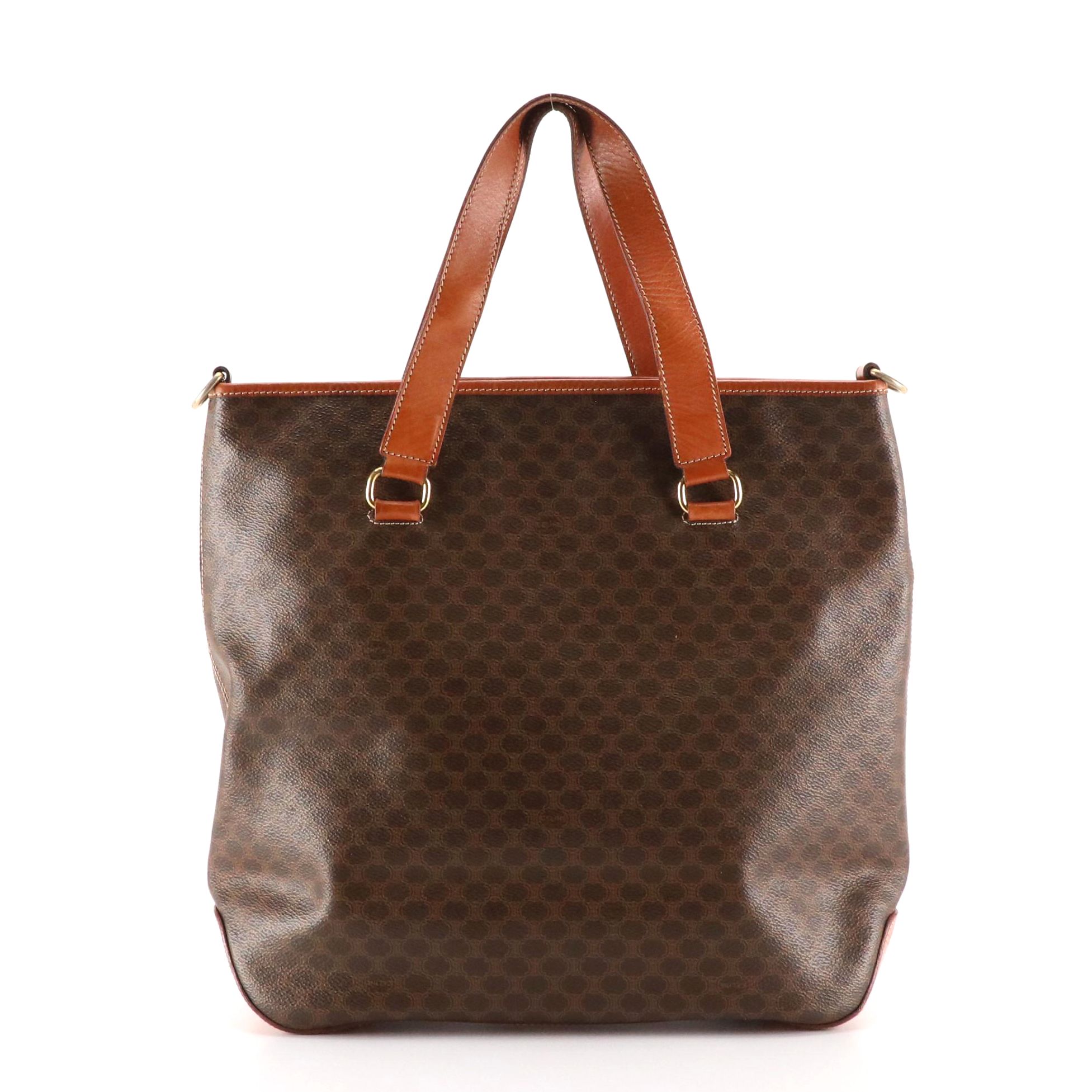 Celine Two-Way Shoulder Bag in Dark Brown Macadam Canvas and Leather Trim