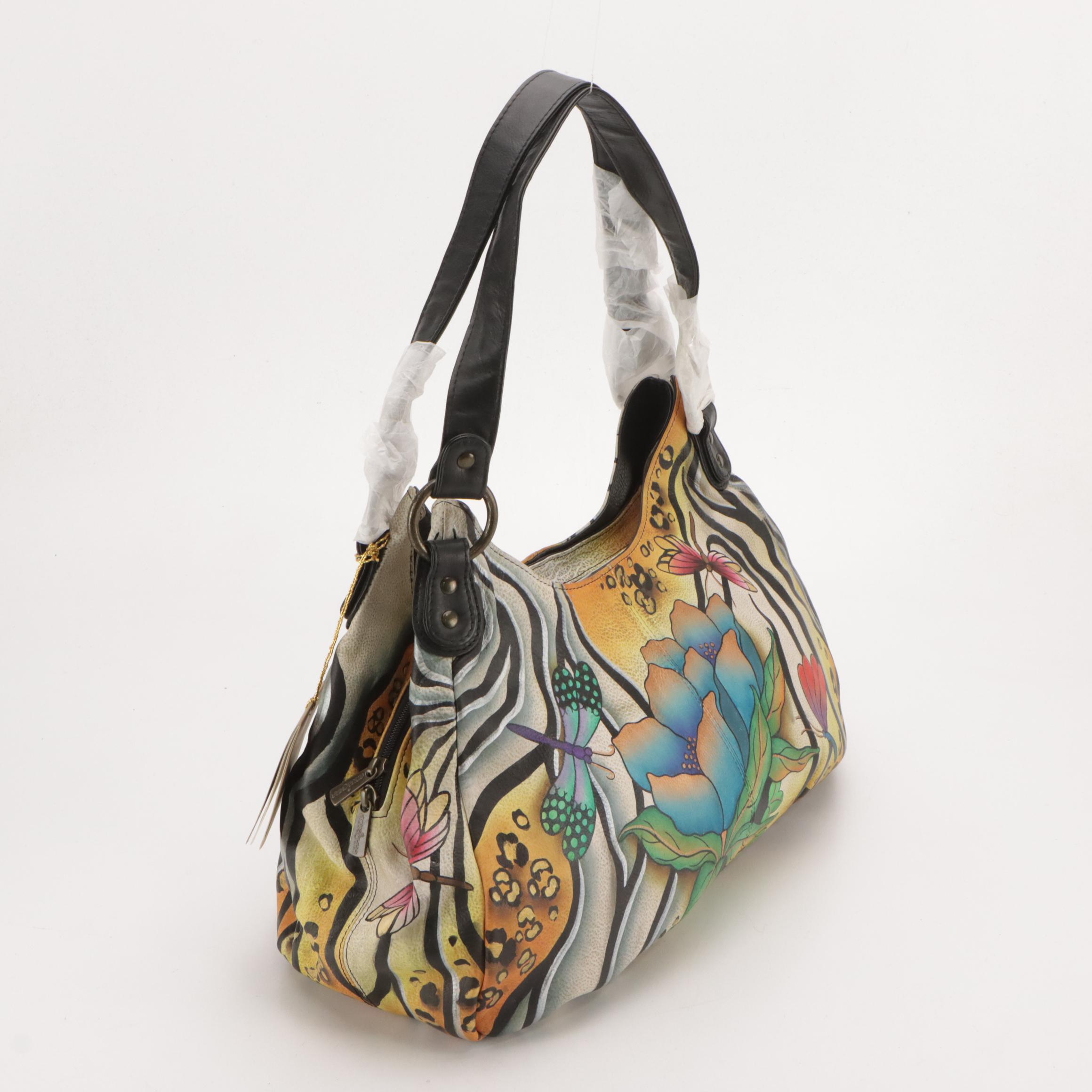 Anuschka Hand-Painted Leather Shoulder Bags, Wallet and Zip Pouch, With Tags