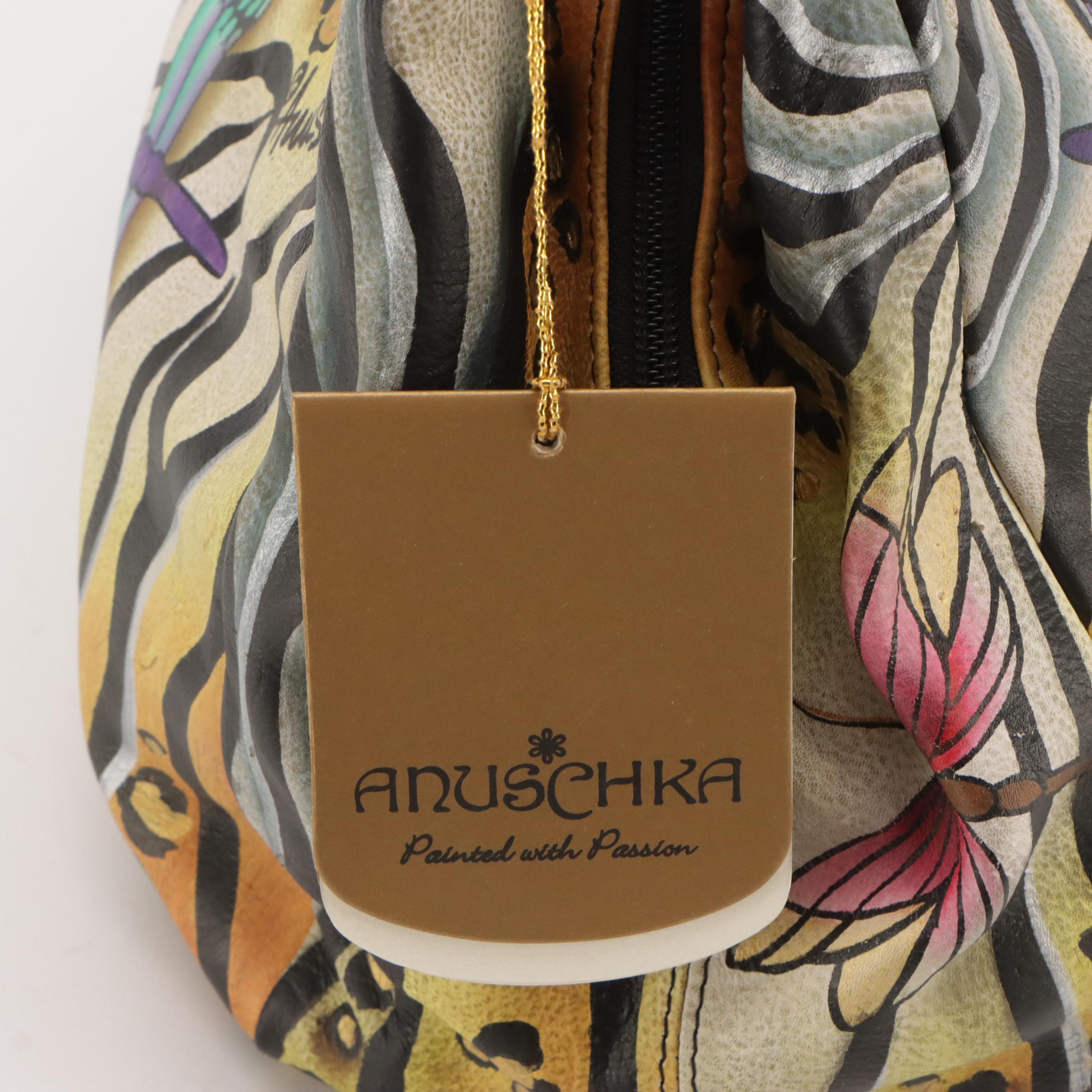 Anuschka Hand-Painted Leather Shoulder Bags, Wallet and Zip Pouch, With Tags