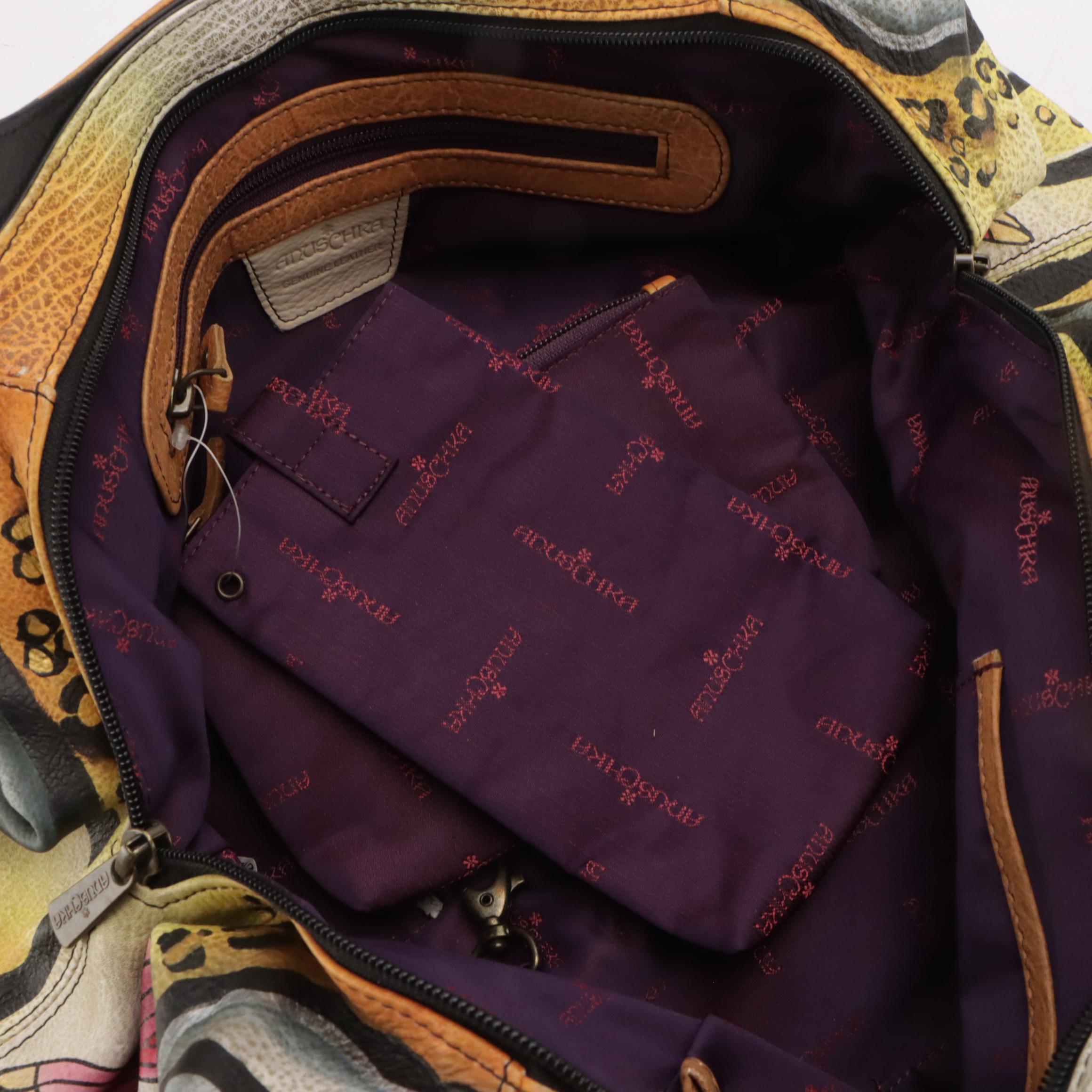 Anuschka Hand-Painted Leather Shoulder Bags, Wallet and Zip Pouch, With Tags