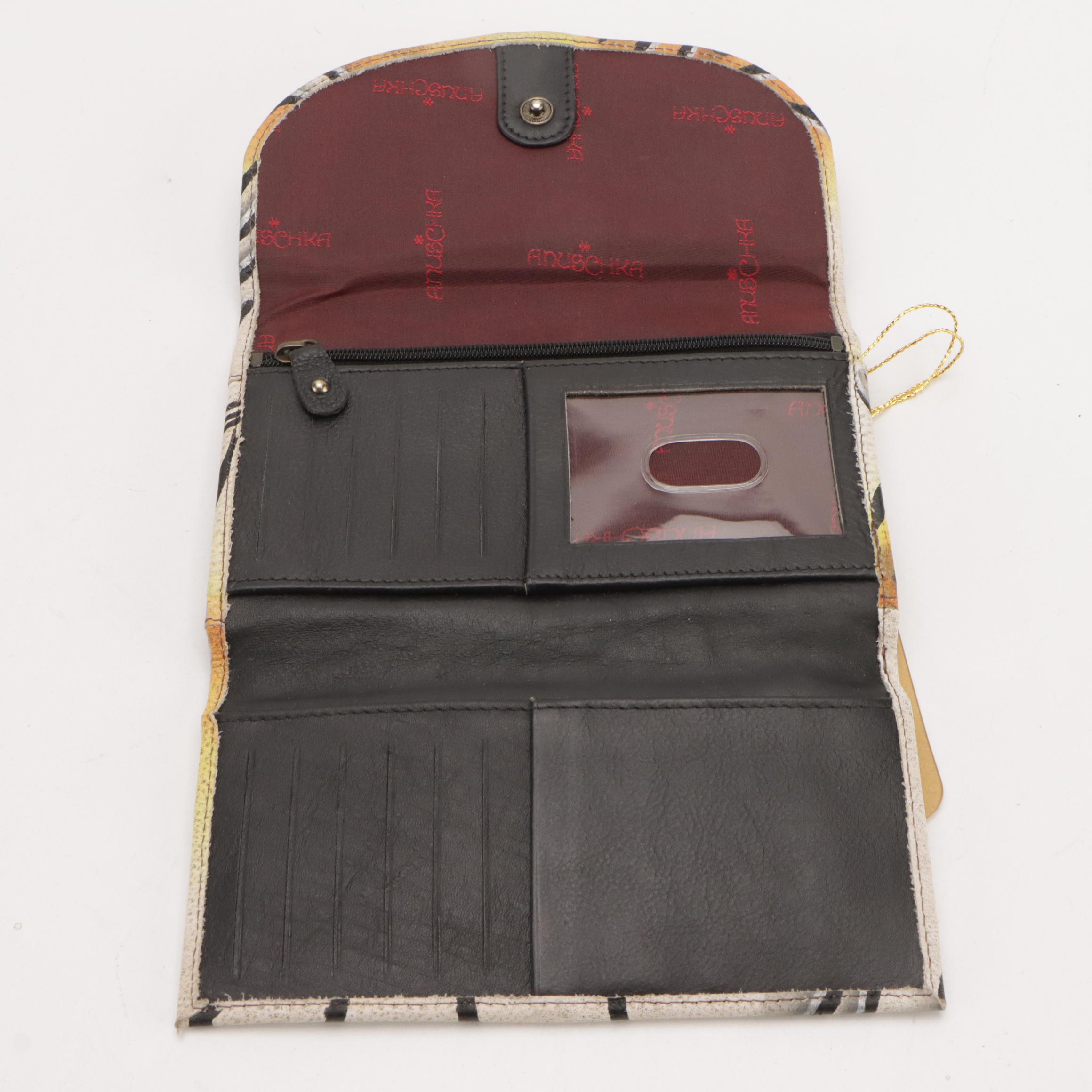 Anuschka Hand-Painted Leather Shoulder Bags, Wallet and Zip Pouch, With Tags