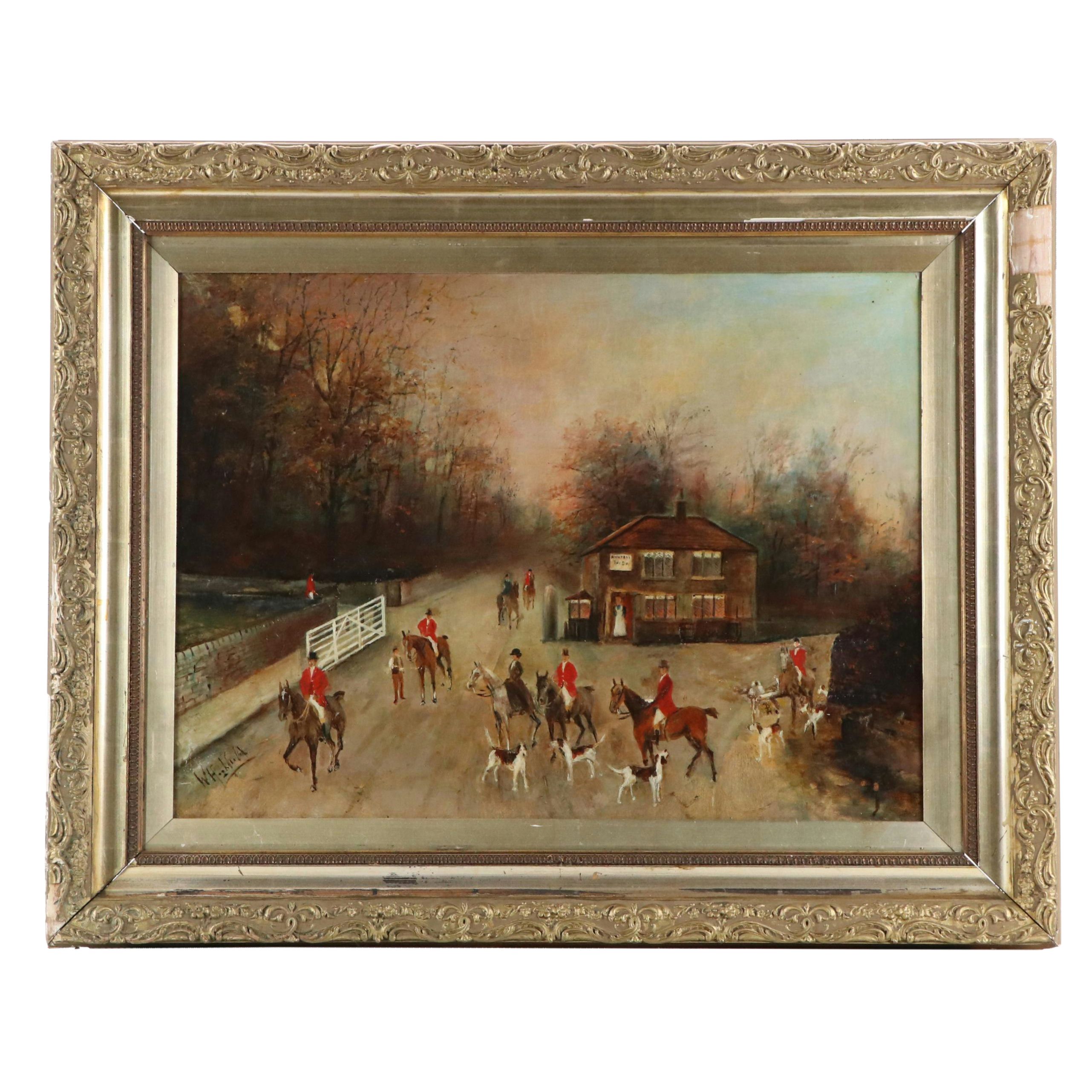 English School Hunting Genre Oil Painting, Late 19th or 20th Century