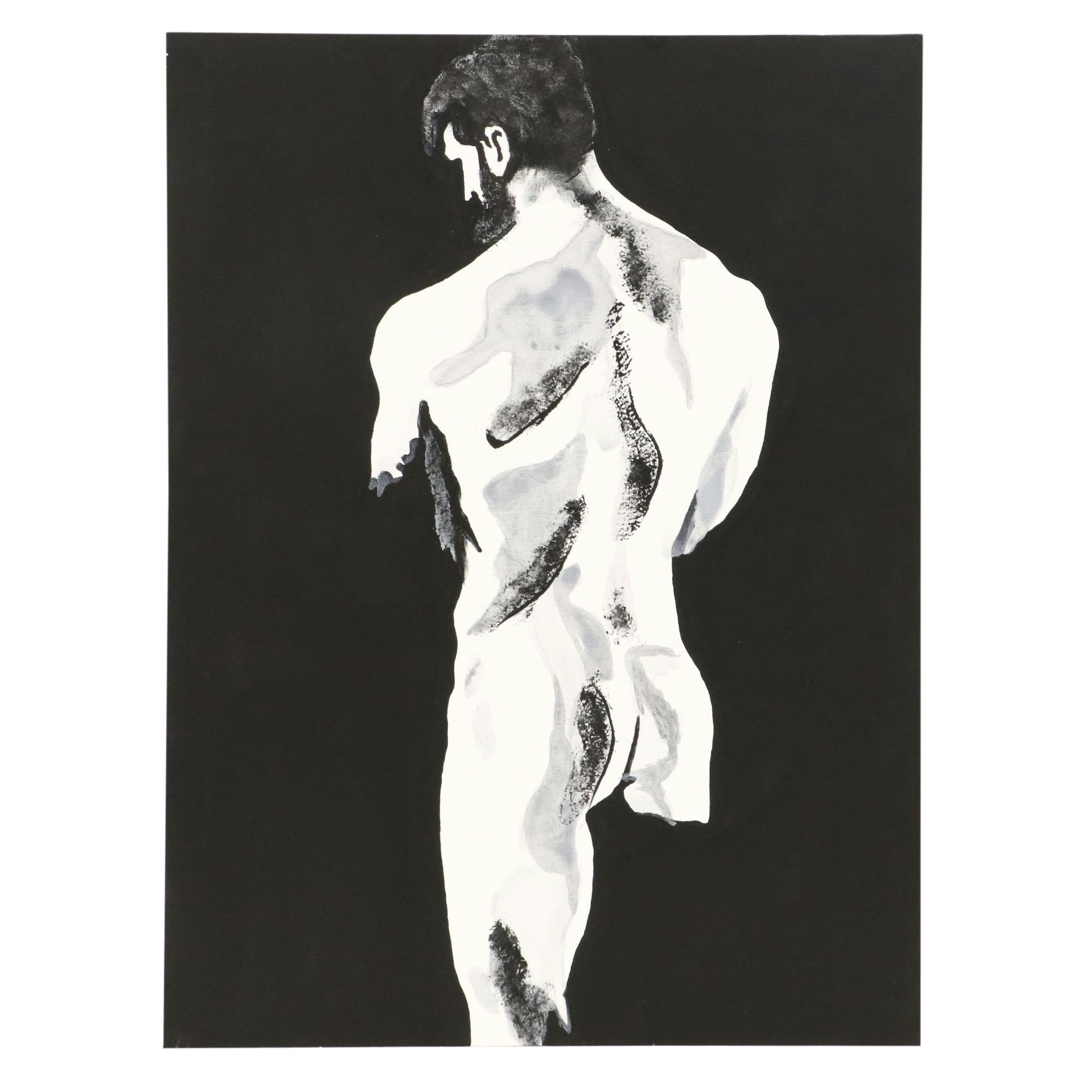 deSanto Stylized Male Nude Acrylic Portrait "Solace," 2025