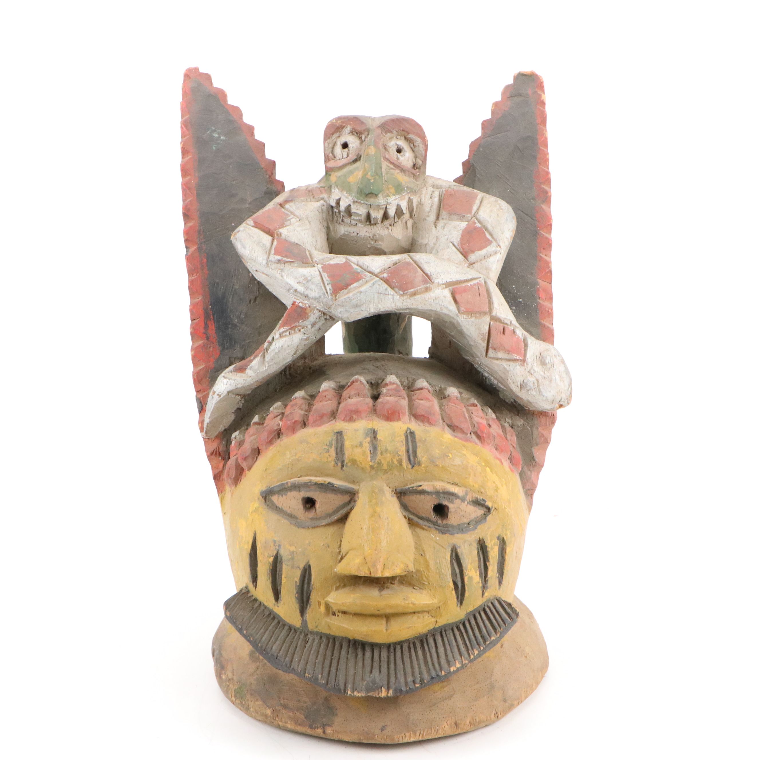 Yorùbá Gelede Polychrome Painted Carved Wood Helmet Mask