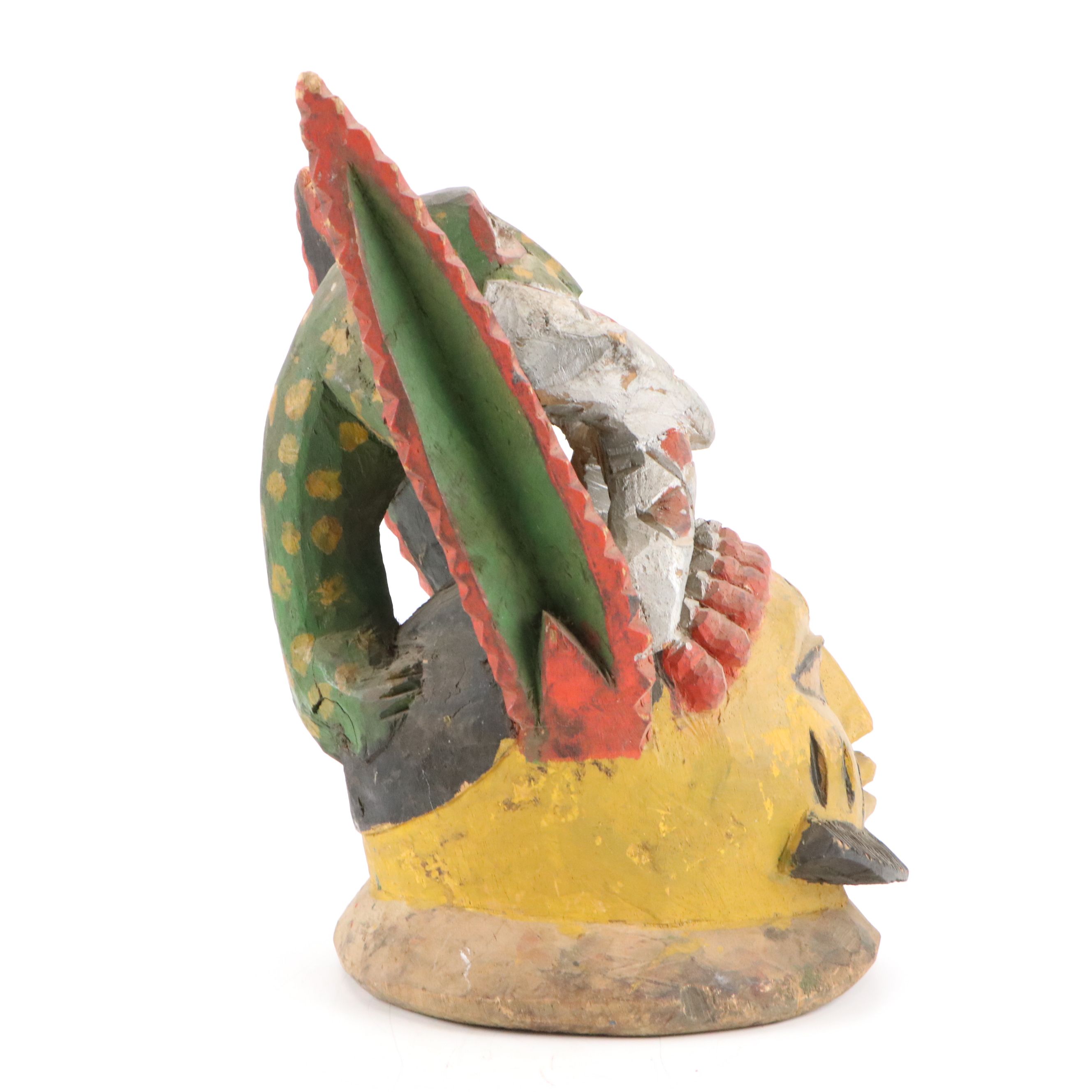 Yorùbá Gelede Polychrome Painted Carved Wood Helmet Mask