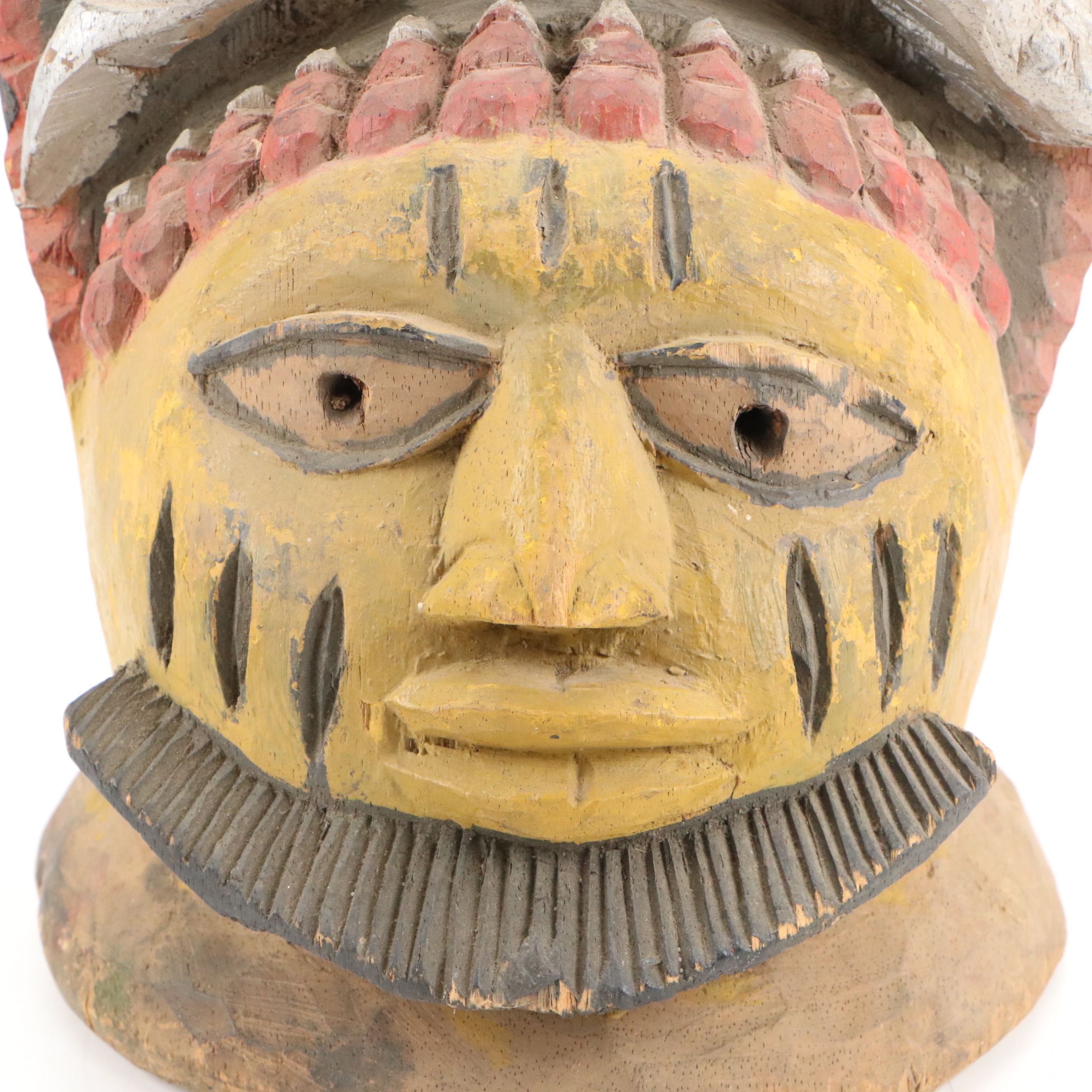 Yorùbá Gelede Polychrome Painted Carved Wood Helmet Mask