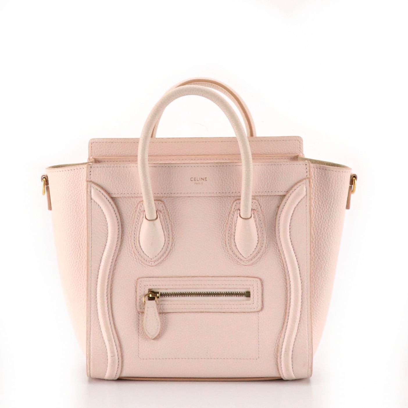 Celine Nano Luggage Handbag in Light Pink Grained Calfskin Leather
