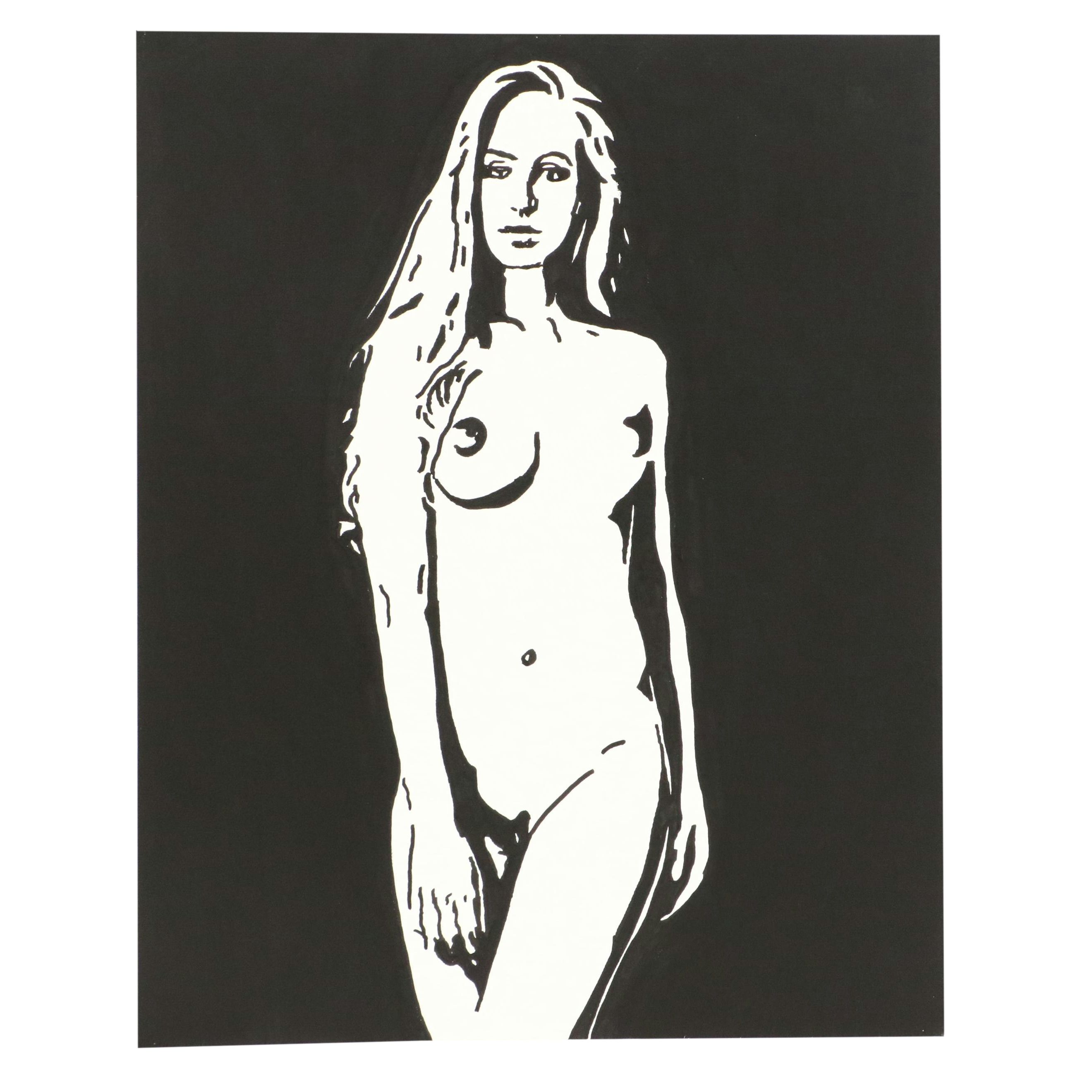 deSanto Stylized Female Nude Acrylic Portrait, 2025