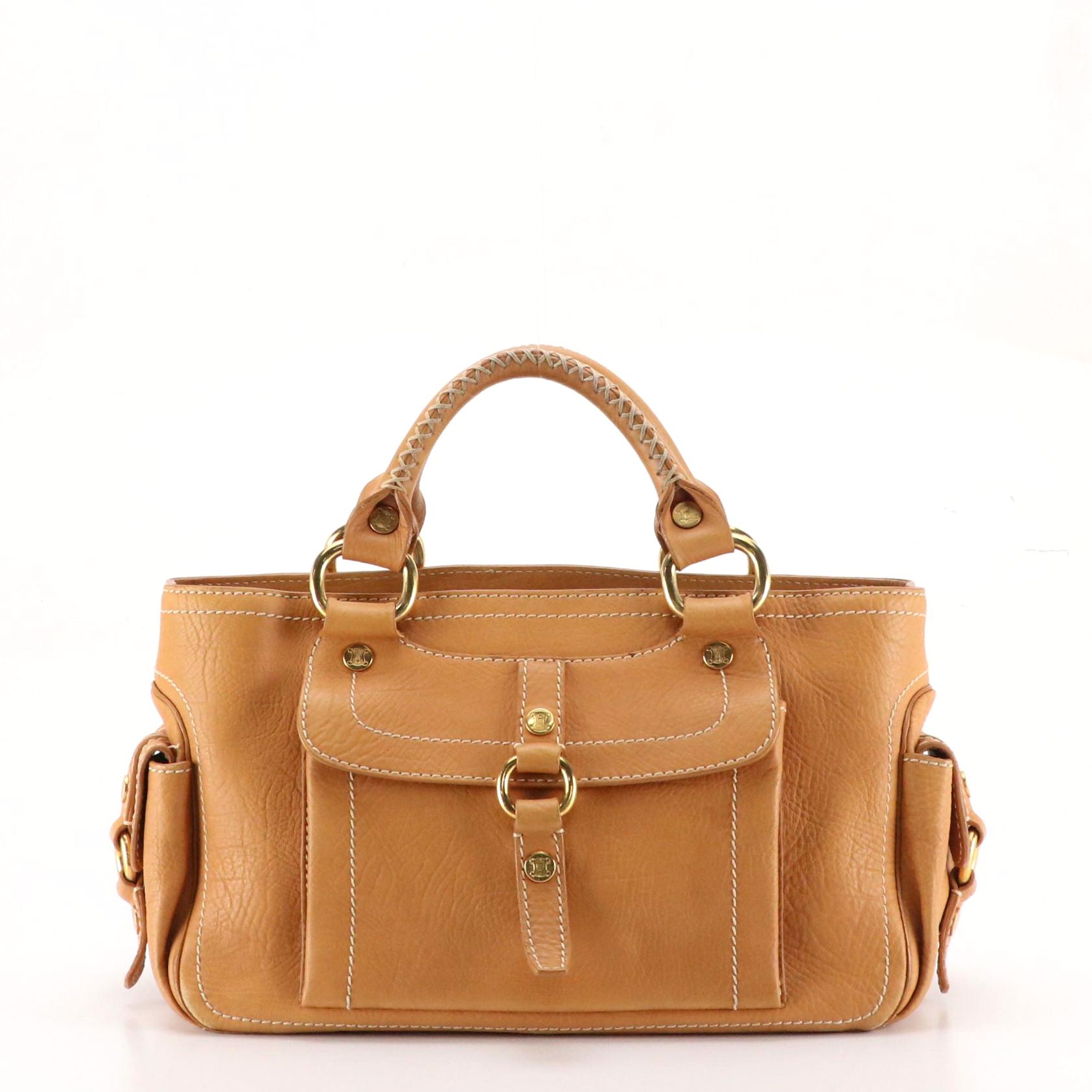 Celine Pocket Boogie Bag in Tan Leather with Contrast Stitching