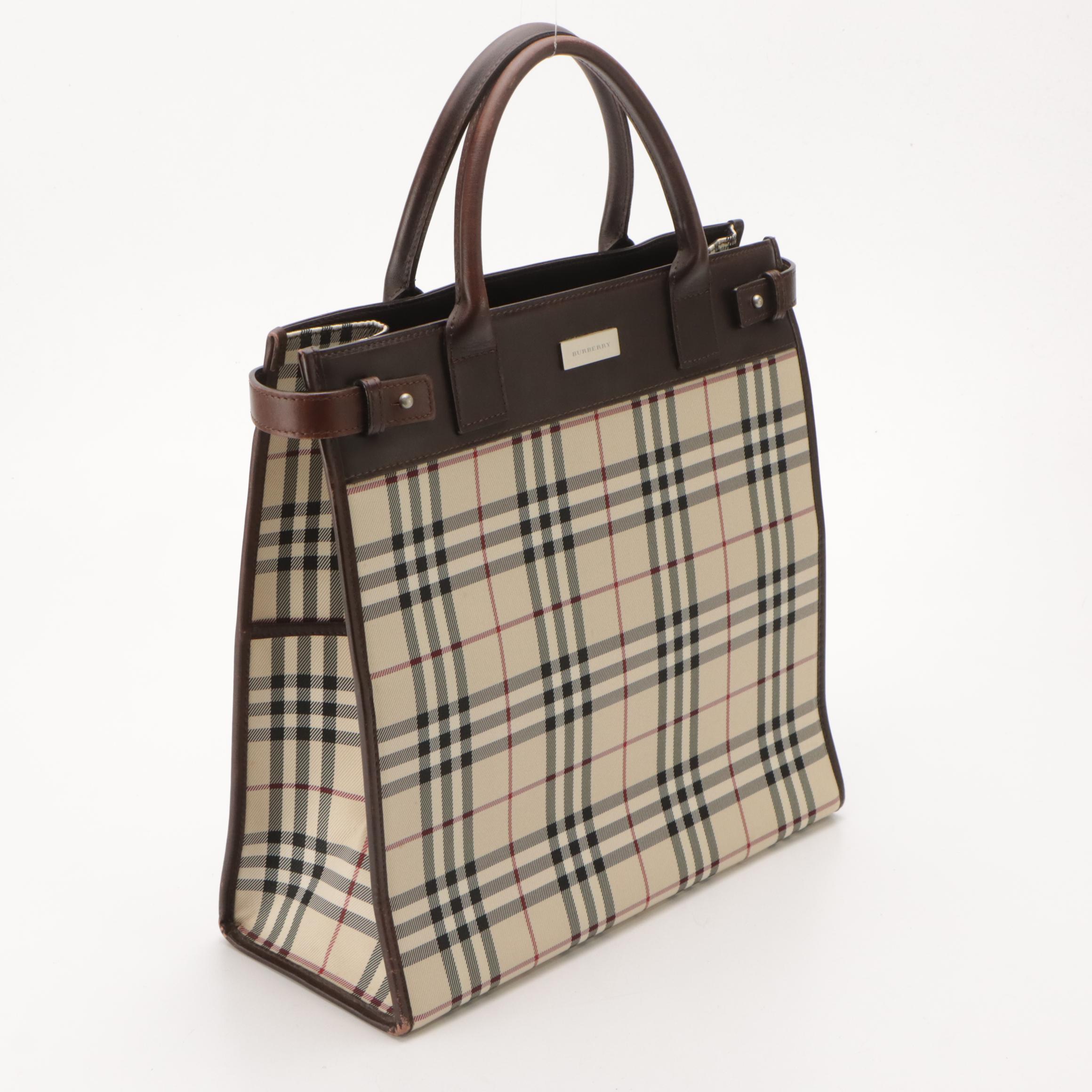 Burberry Top Handle Tote in Nova Check Jacquard Canvas and Leather Trim