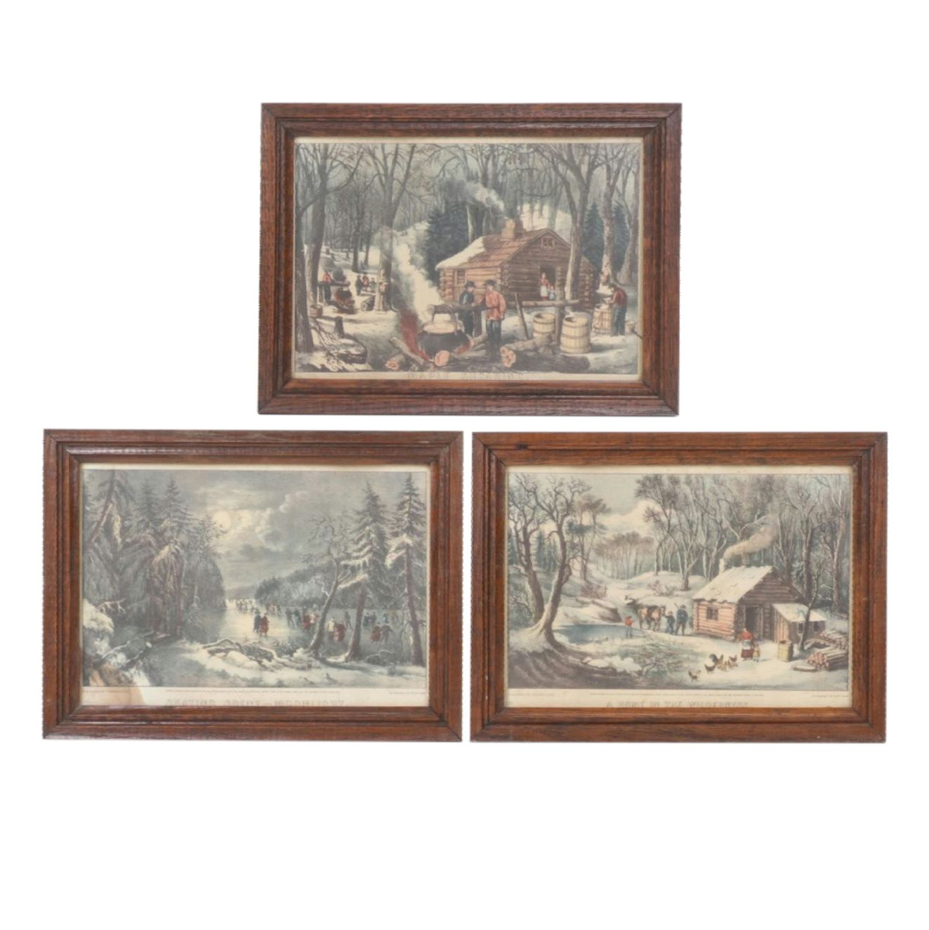 Offset Lithographs After Currier & Ives "Skating Scene - Moonlight" and Others