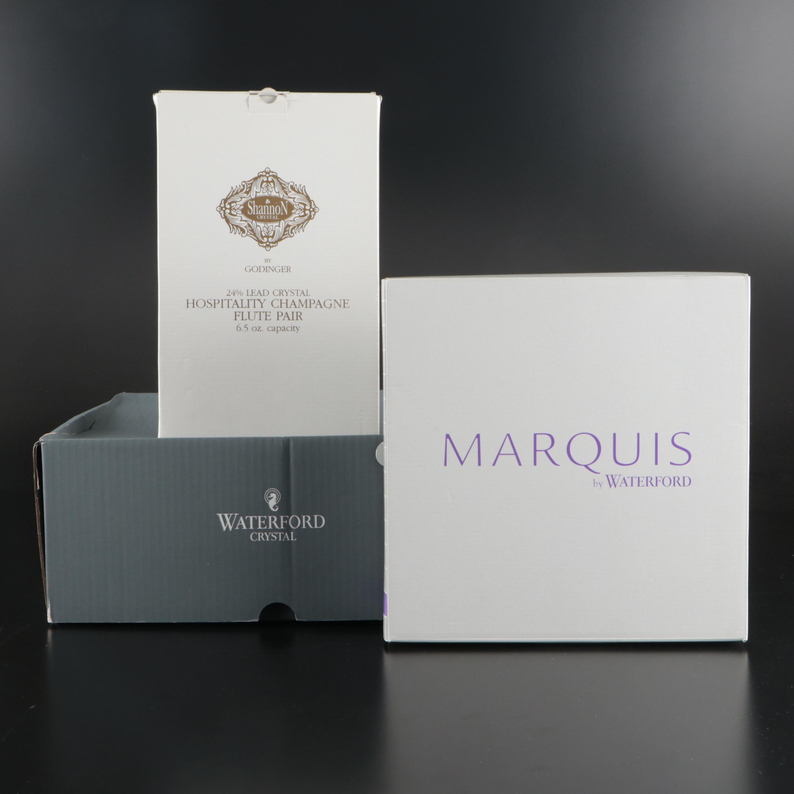 Godinger Crystal Flutes with Waterford Crystal Bowl and Relish Dish