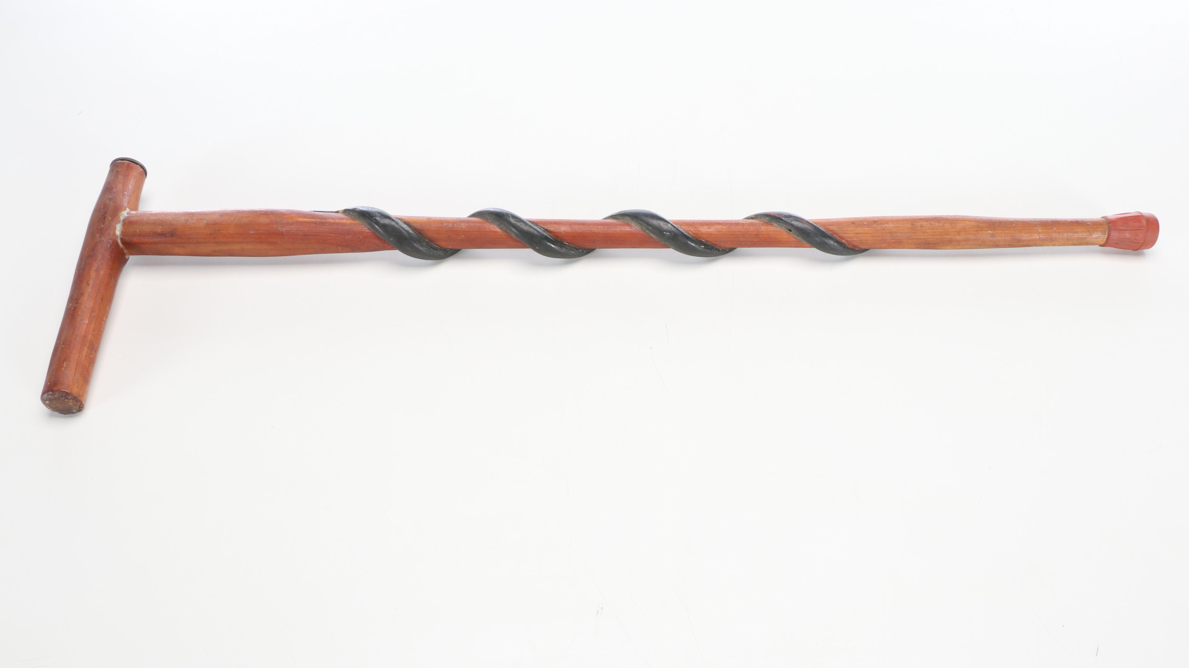 Folk Art Style Hand-Carved Wood Coiled Snake Cane