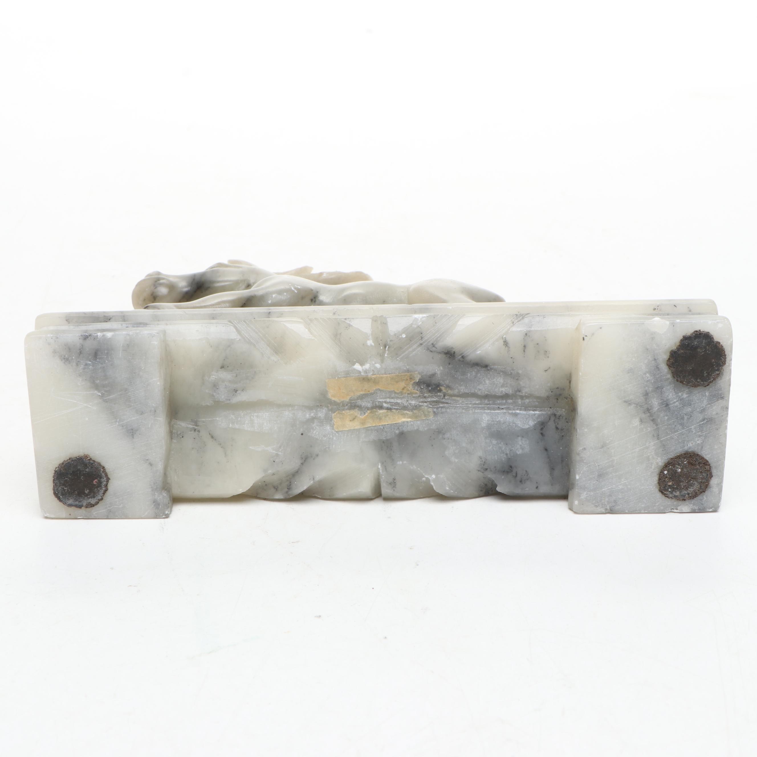 Carved Soapstone Horse with Japanese Banko Ware Carved Ceramic Bud Vase