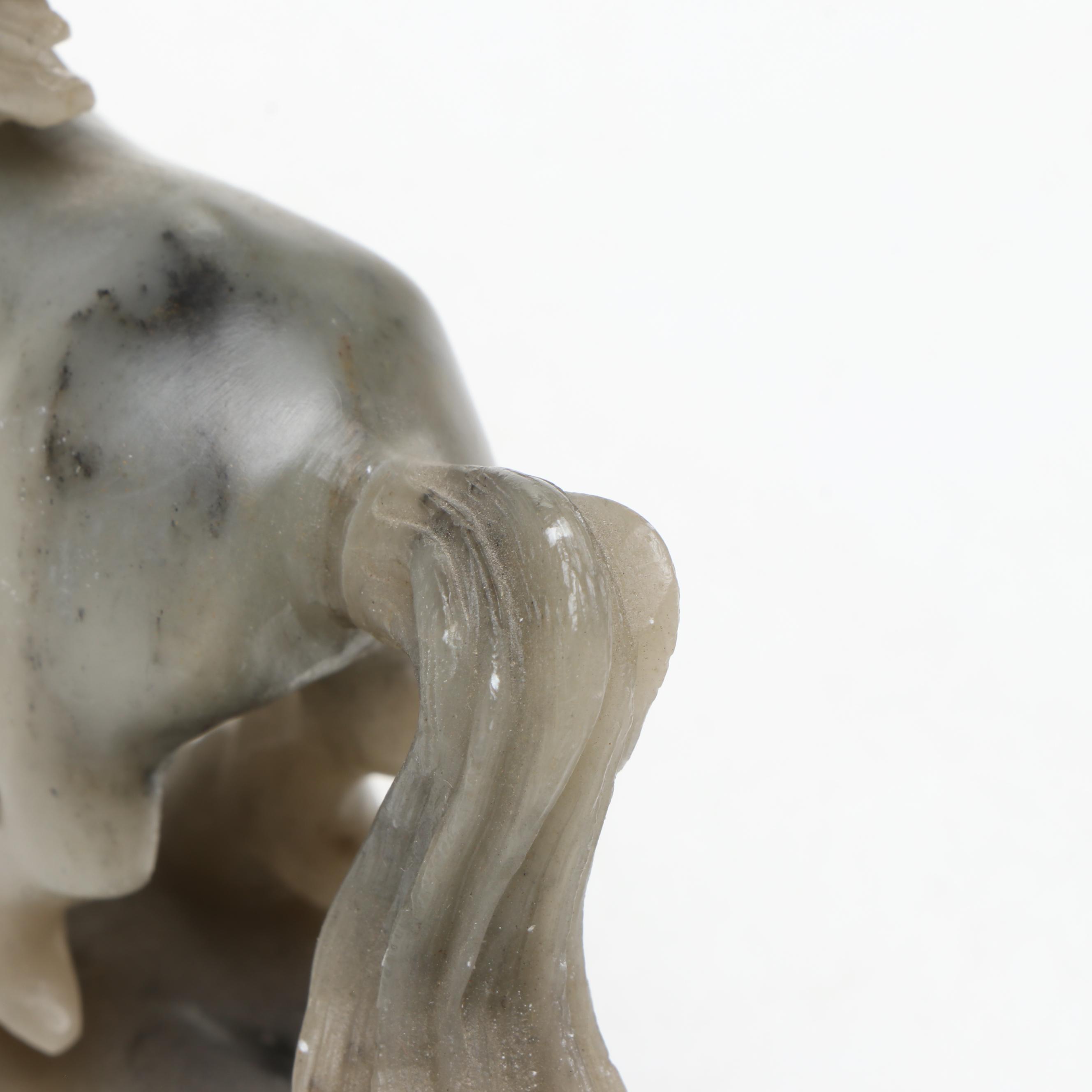 Carved Soapstone Horse with Japanese Banko Ware Carved Ceramic Bud Vase