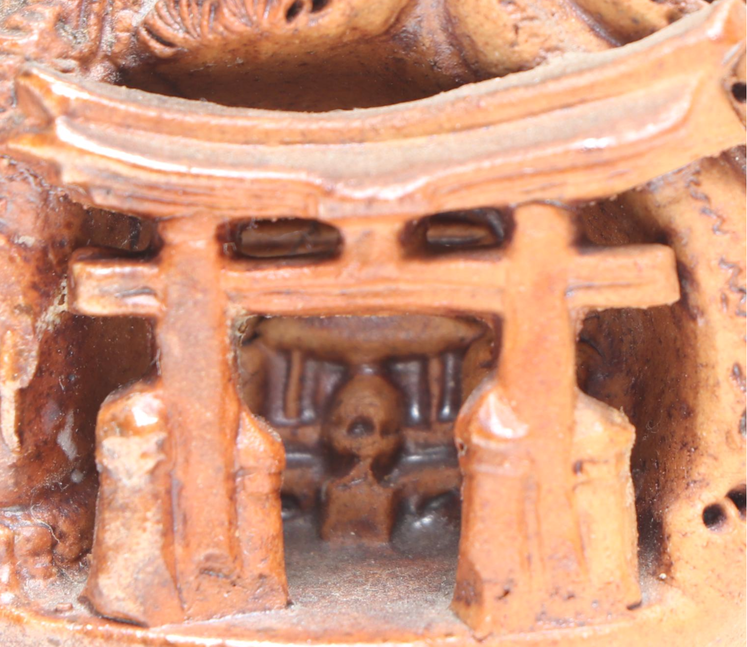 Carved Soapstone Horse with Japanese Banko Ware Carved Ceramic Bud Vase