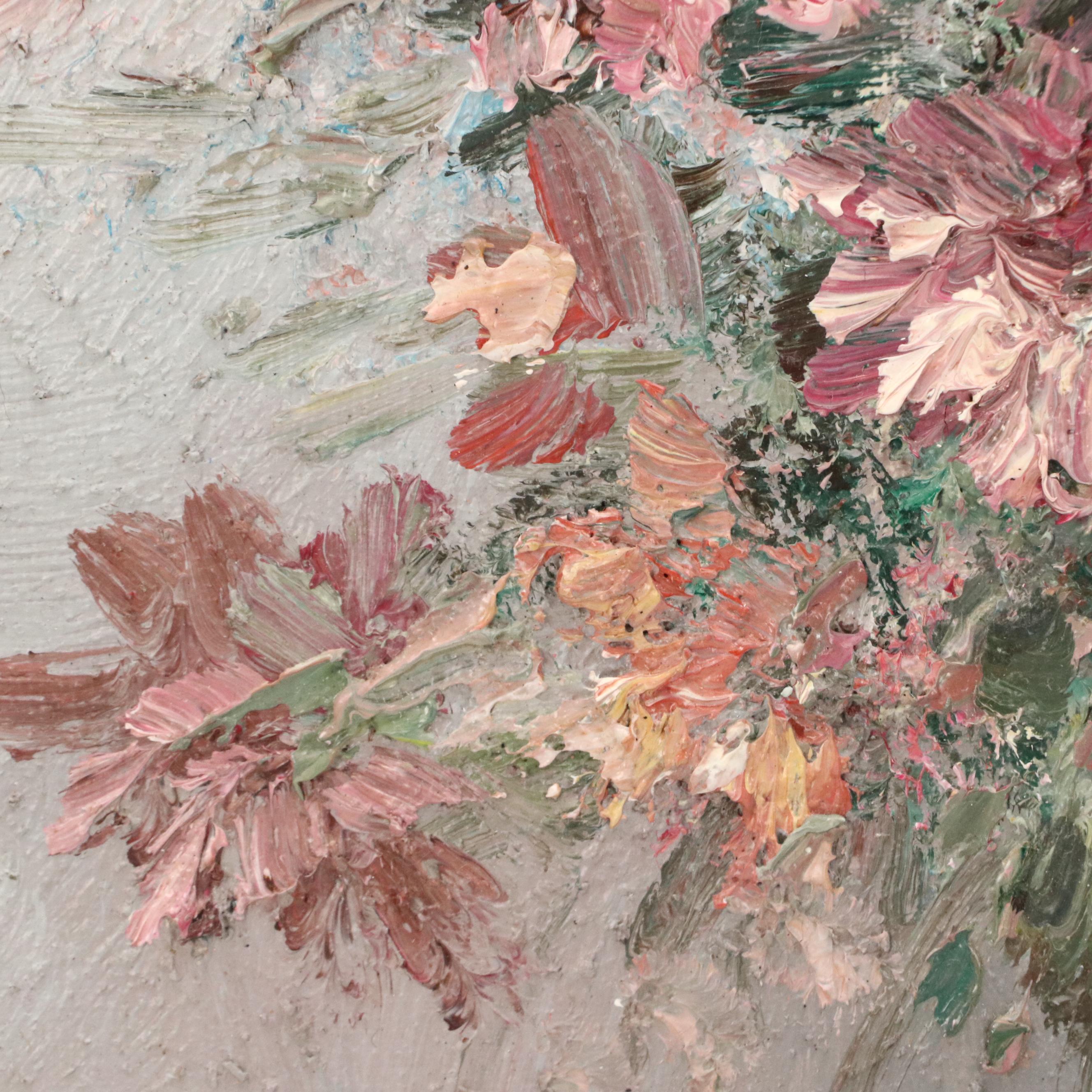 Textured Oil Painting Floral Still Life of Bouquet, Late 20th Century