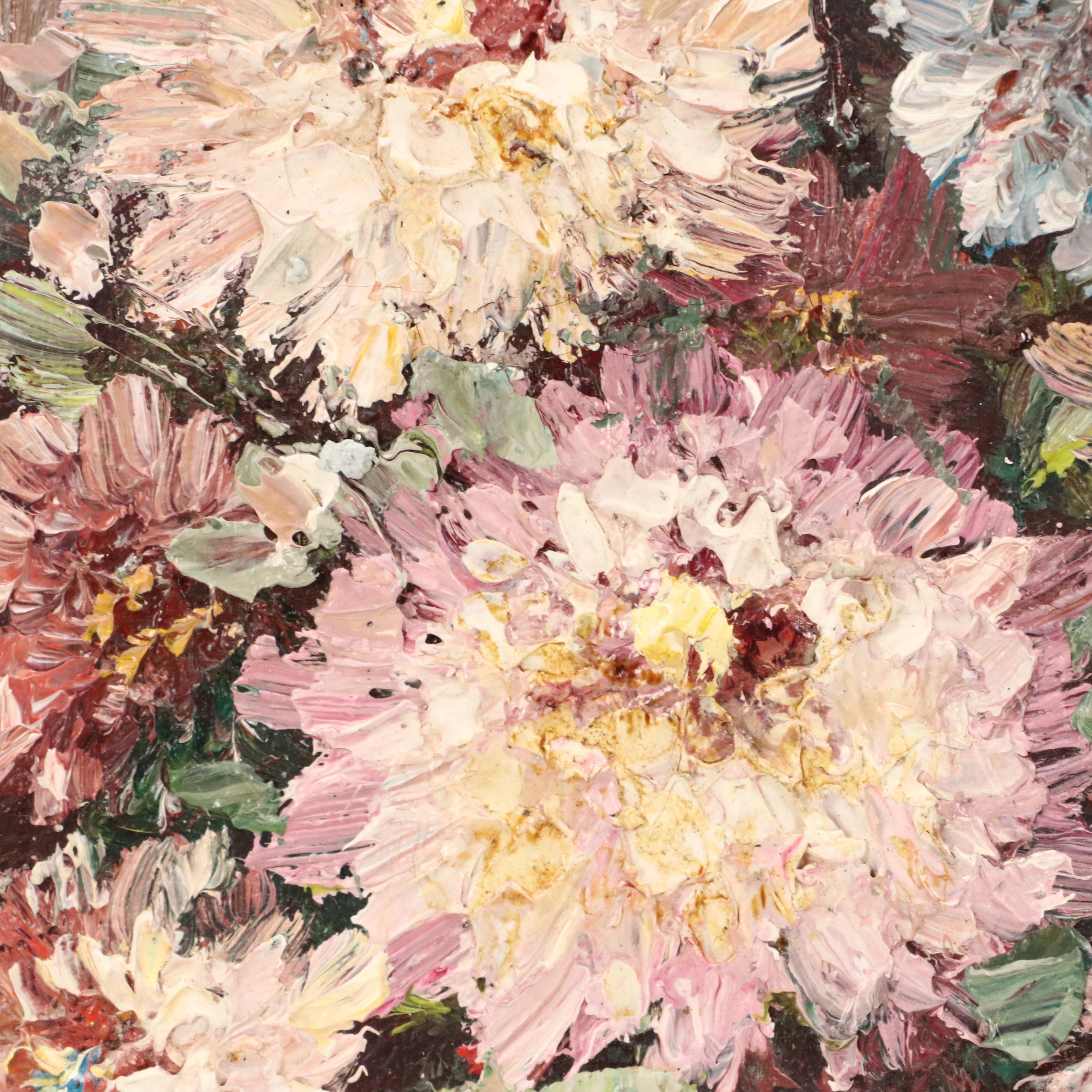Textured Oil Painting Floral Still Life of Bouquet, Late 20th Century